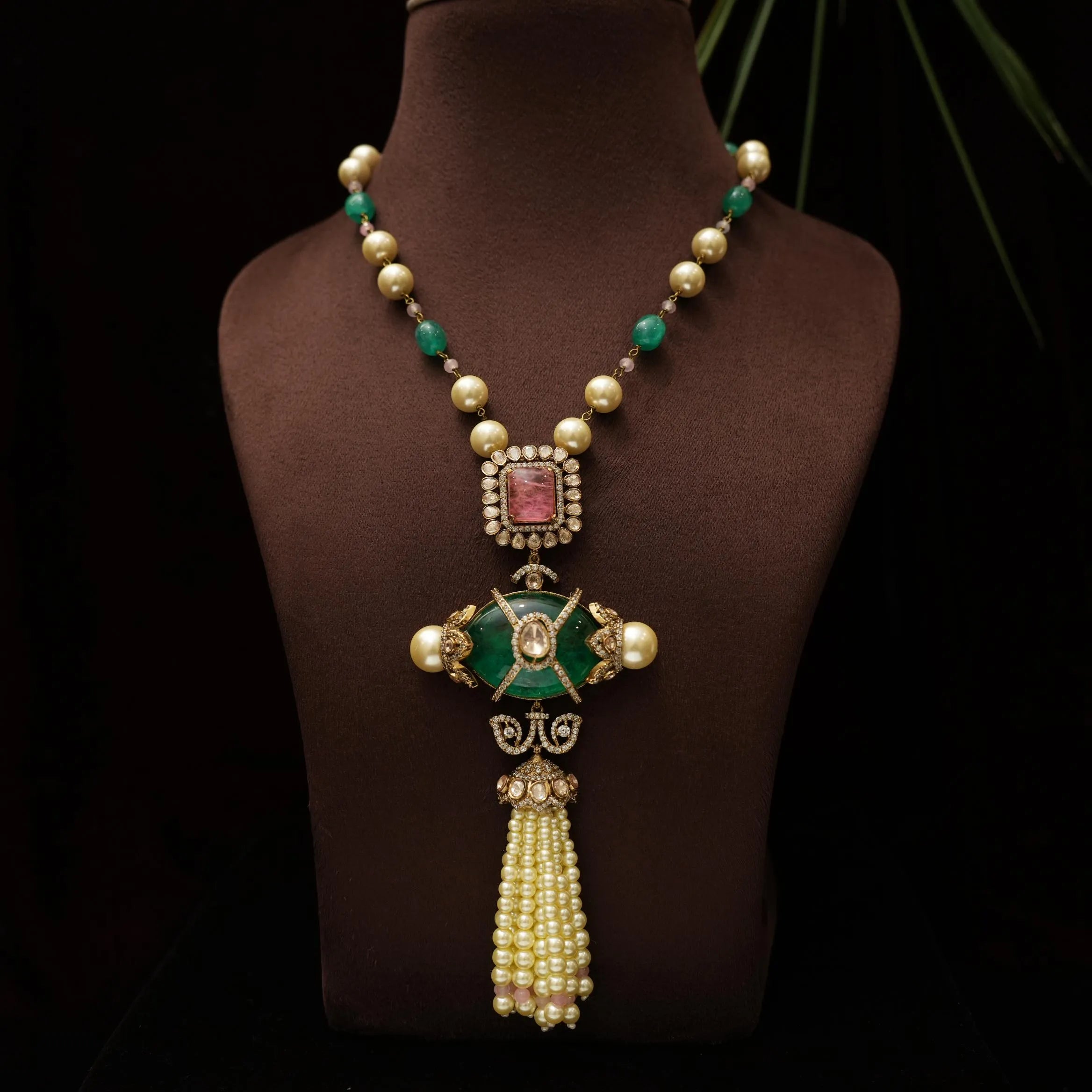 Dhara Beaded Necklace - Pink & Green