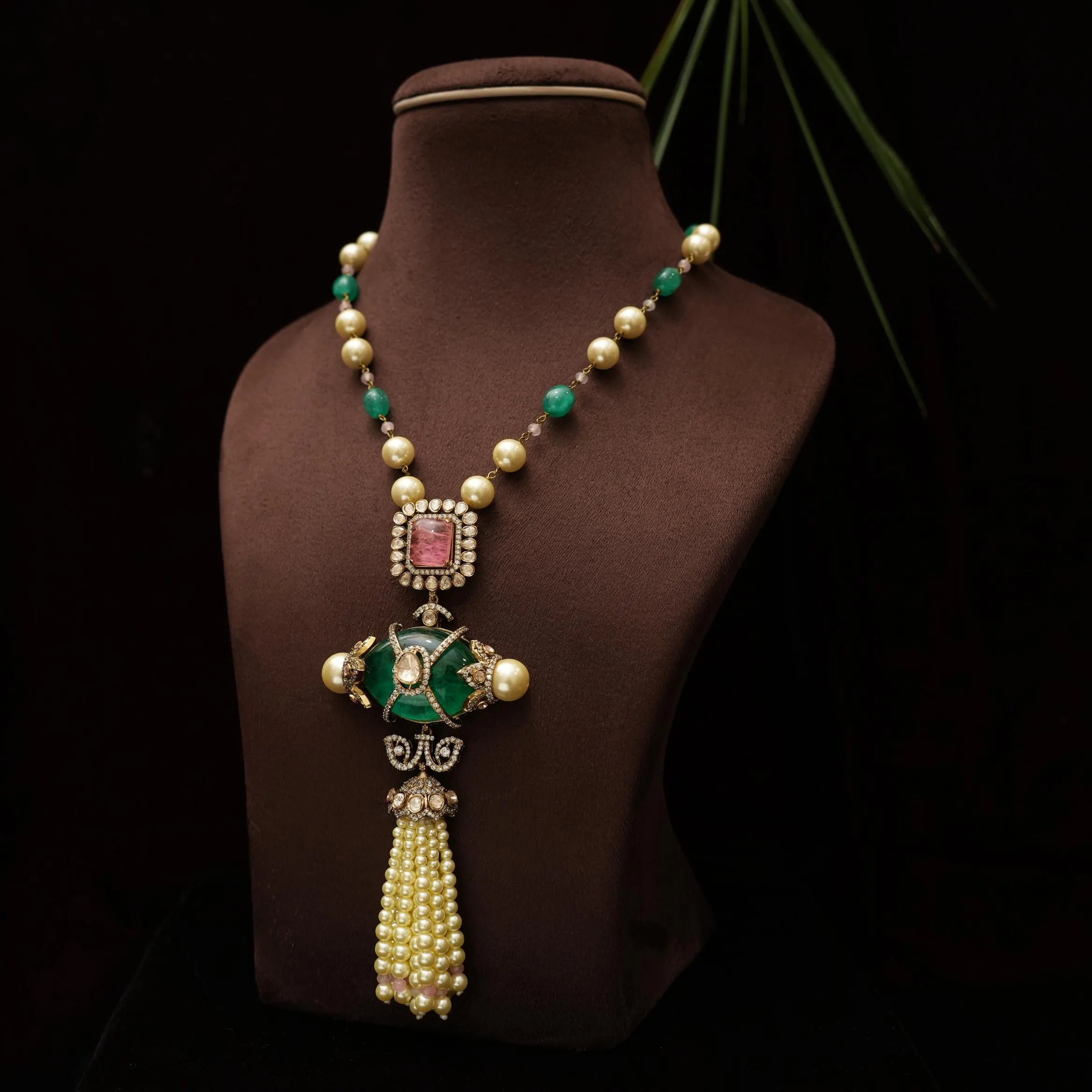 Dhara Beaded Necklace - Pink & Green