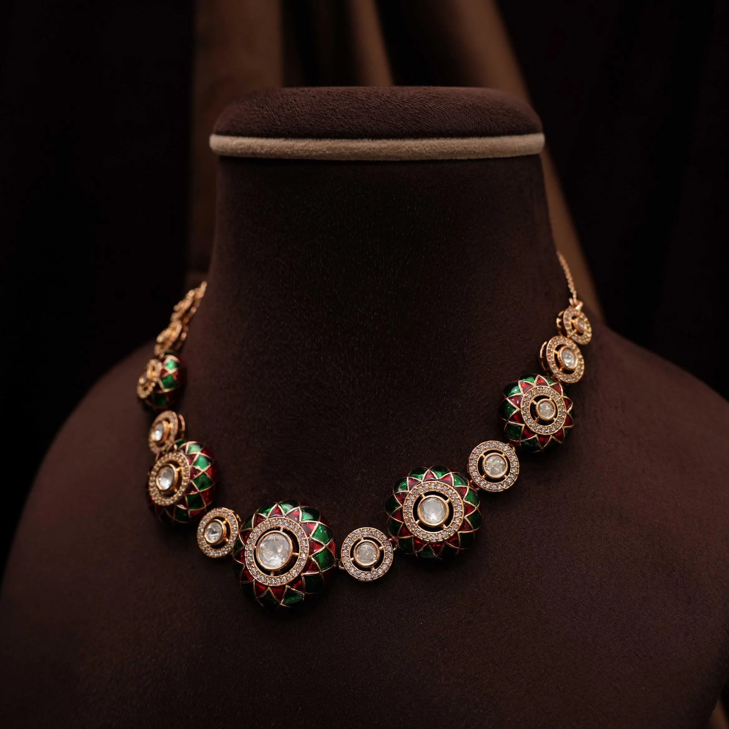 Dharu Polki Necklace - Red & Green