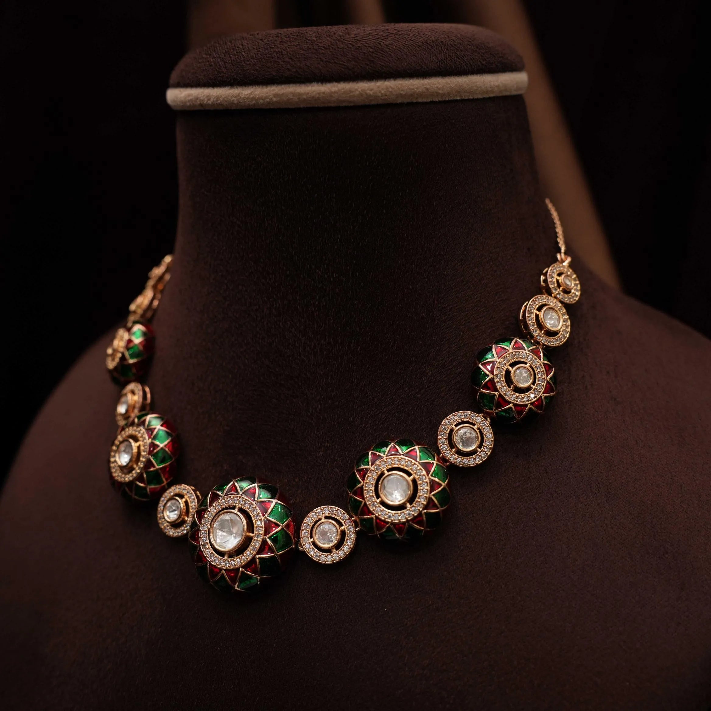 Dharu Polki Necklace - Red & Green