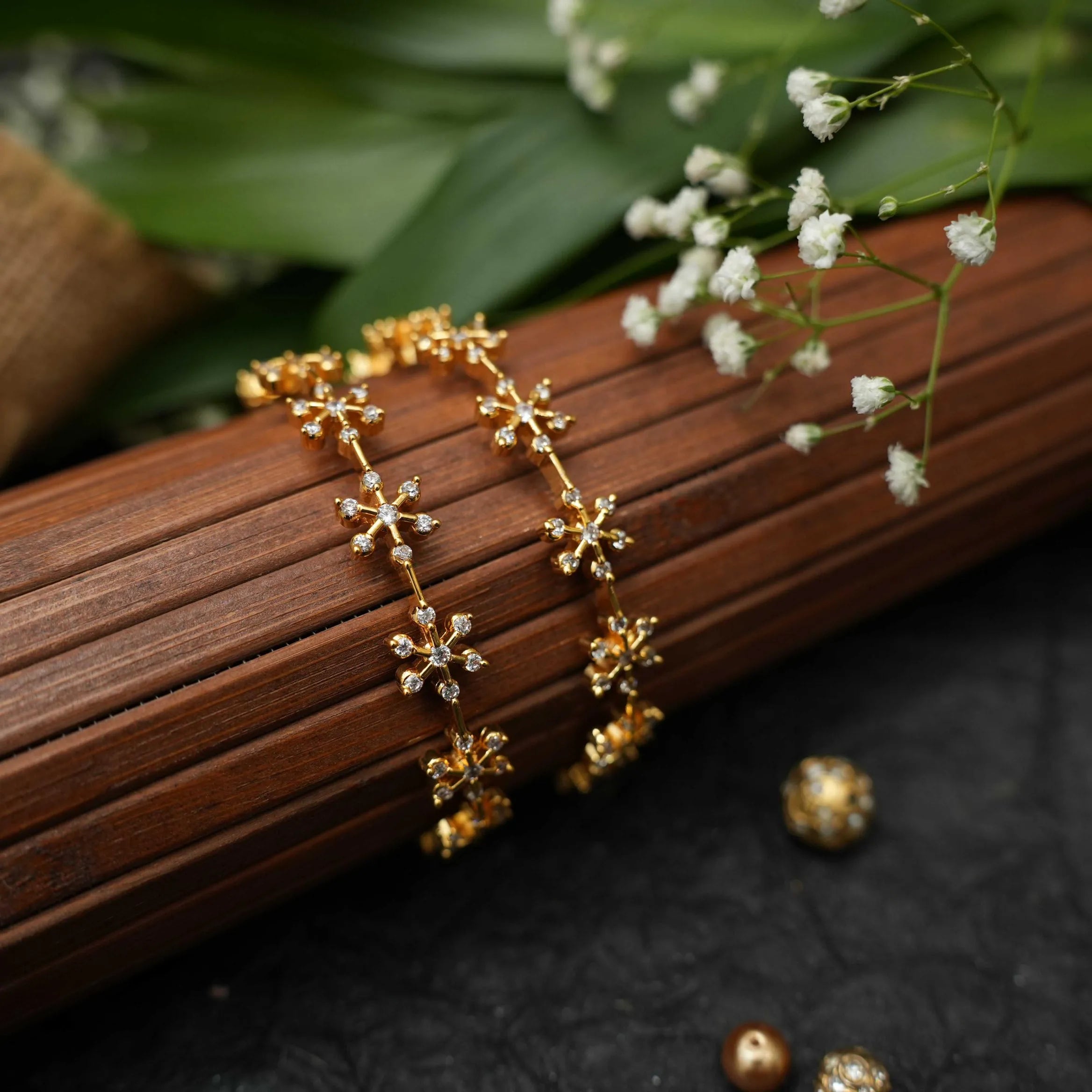 Floral White Stone Bangles
