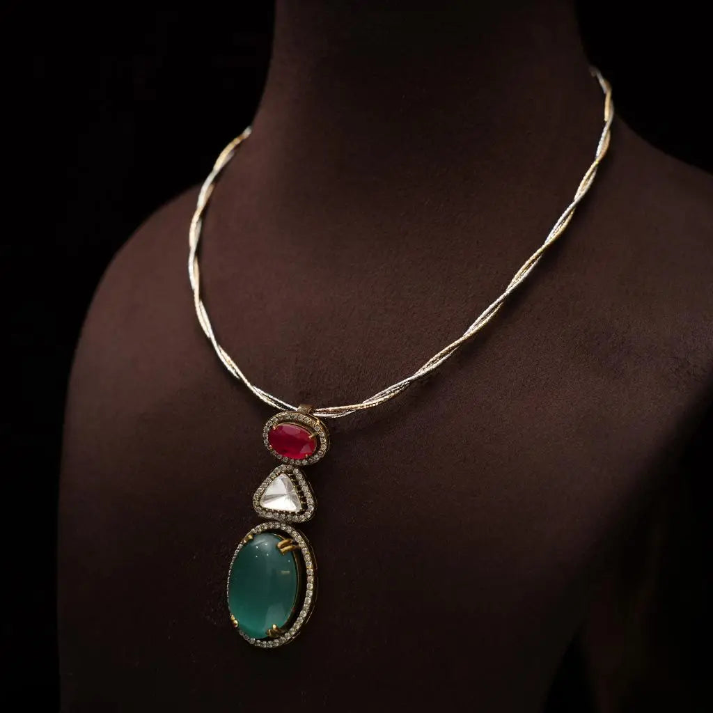 Dikshvi Zircon Hasli Necklace - Aqua Green