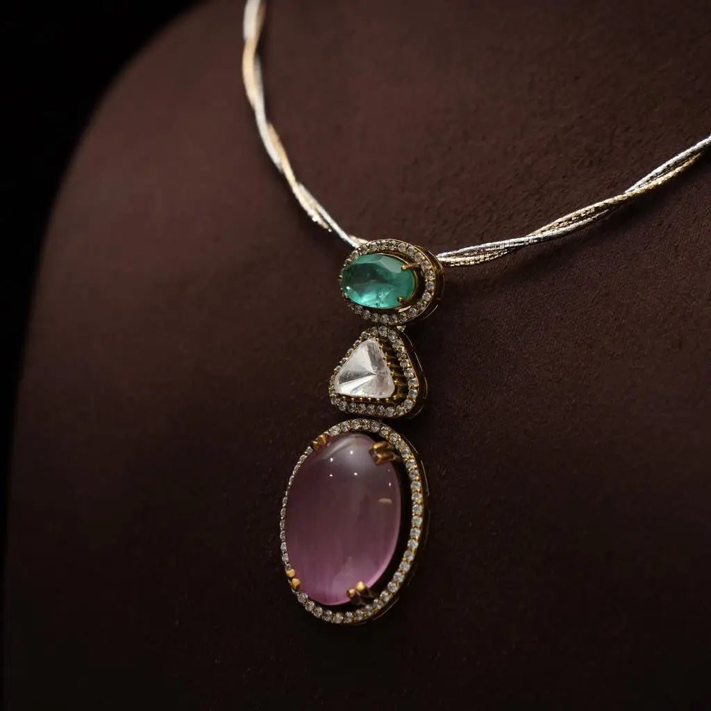 Dikshvi Zircon Hasli Necklace - Pink