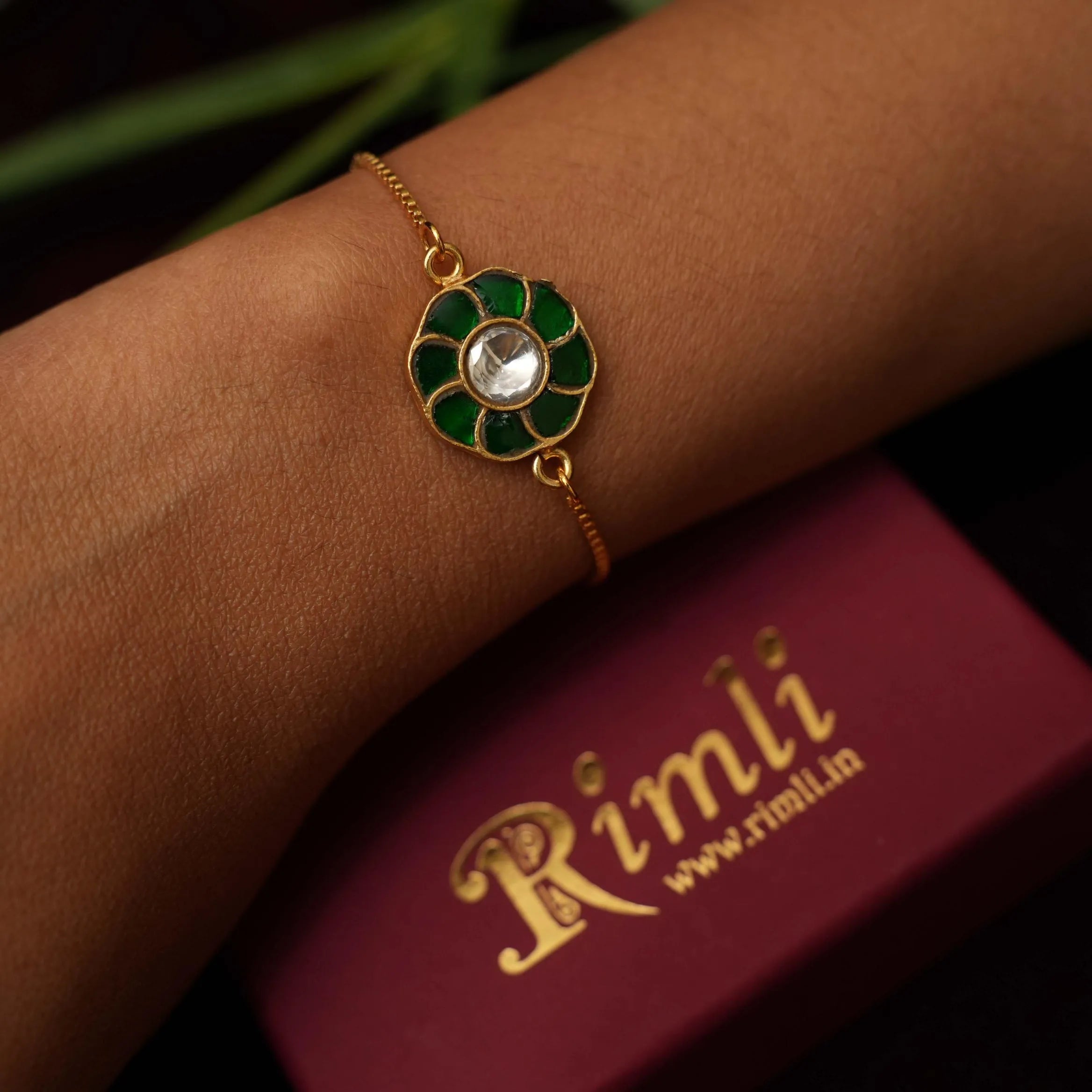 Dina Silver Bracelet - Green - Rimli Boutique