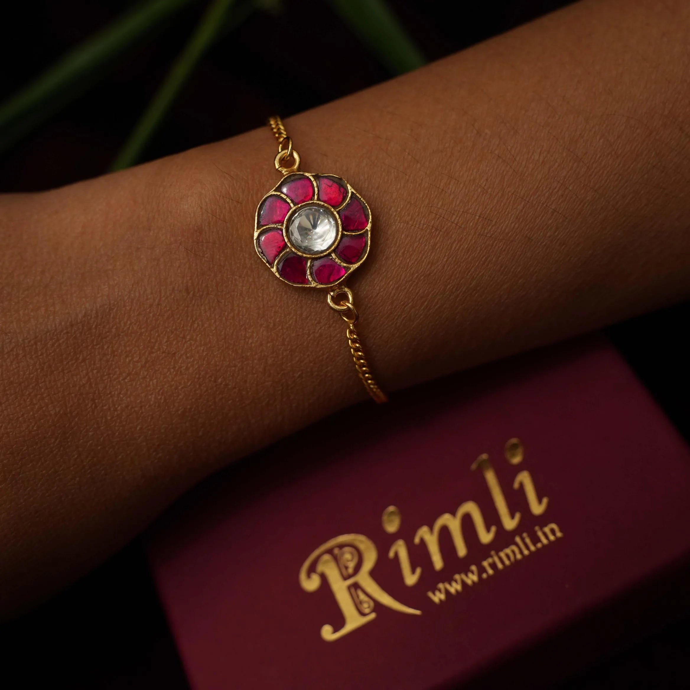 Dina Silver Bracelet - Reddish Pink - Rimli Boutique