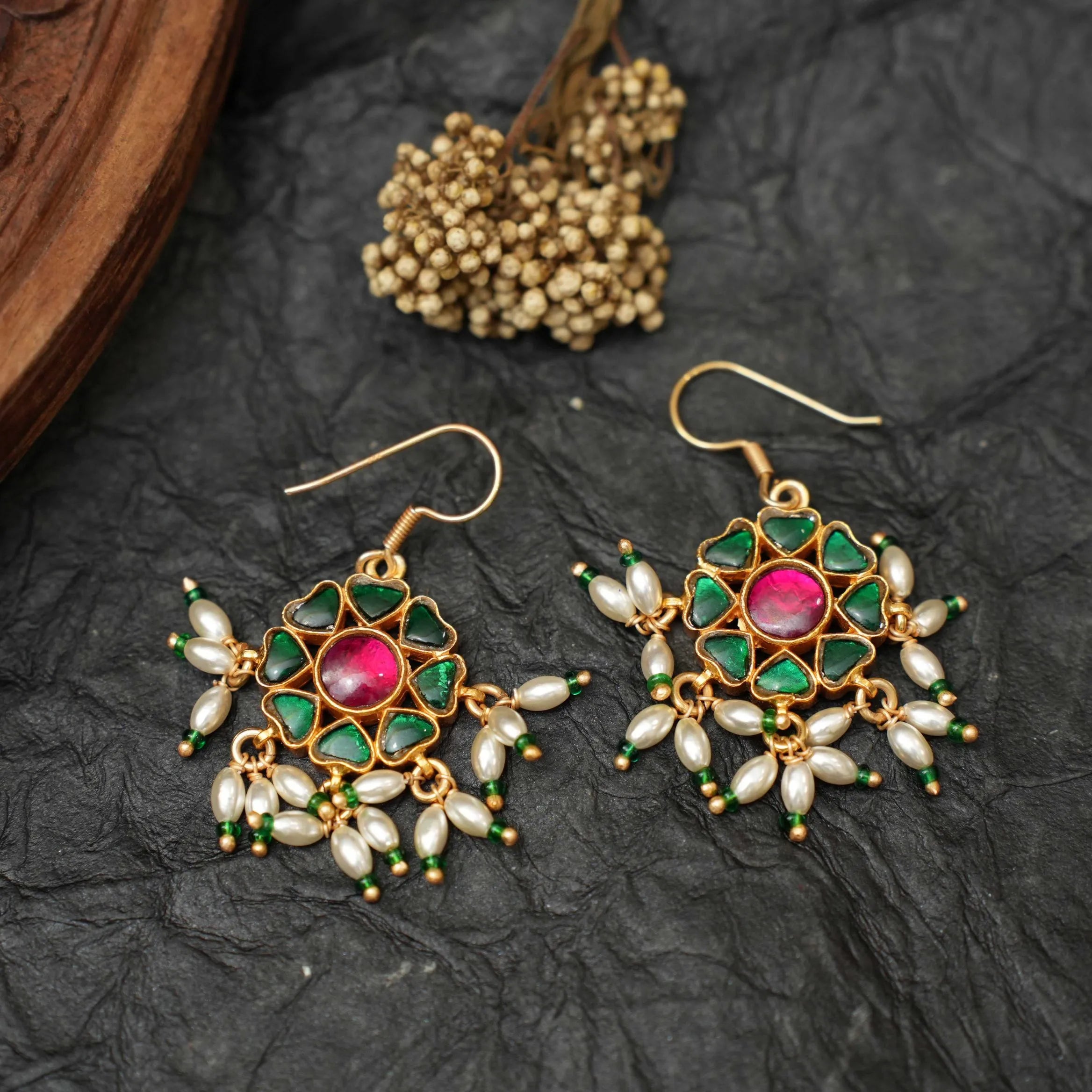 Doyel Silver Hoop Earrings - Green