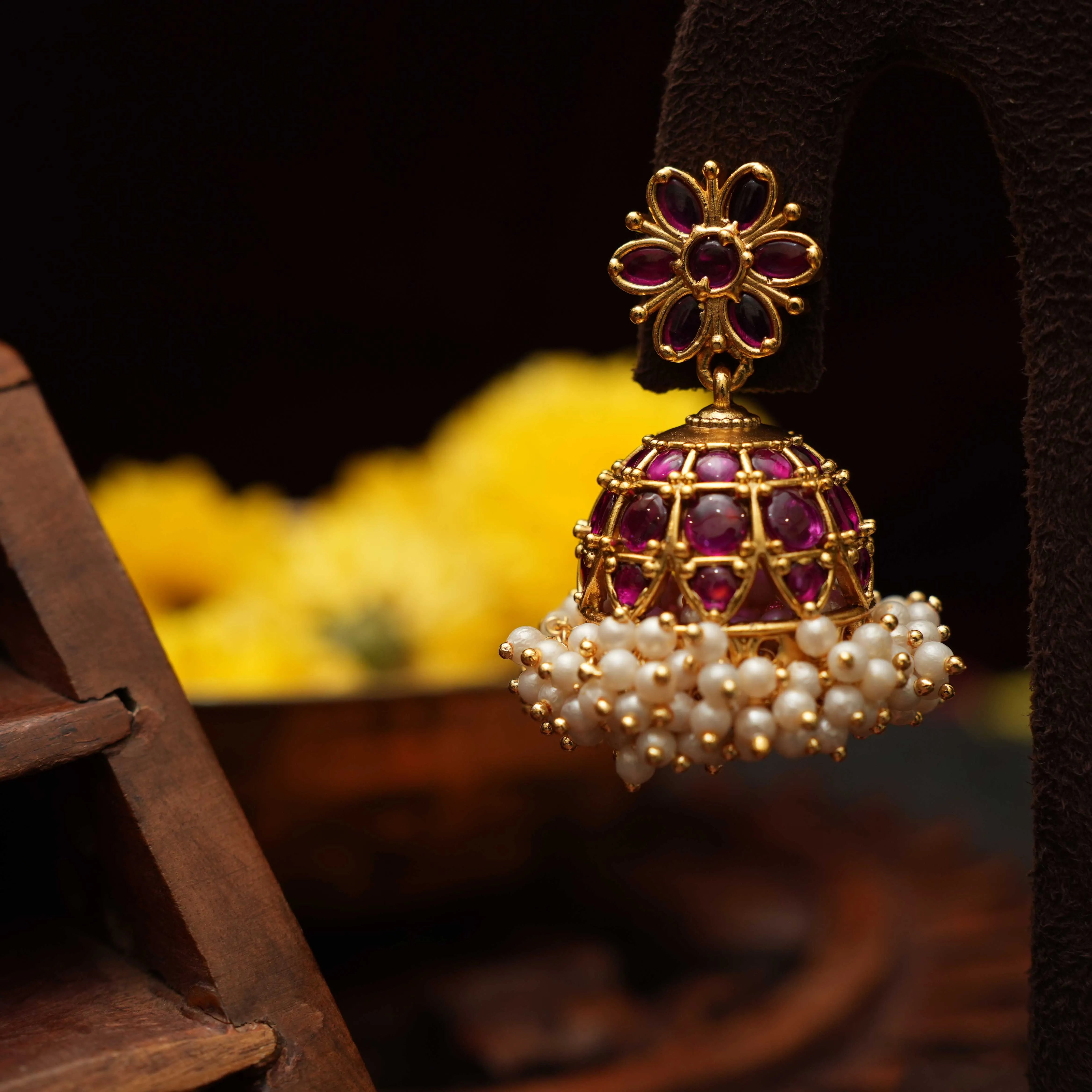 Drisa Antique Jhumka Earrings Red