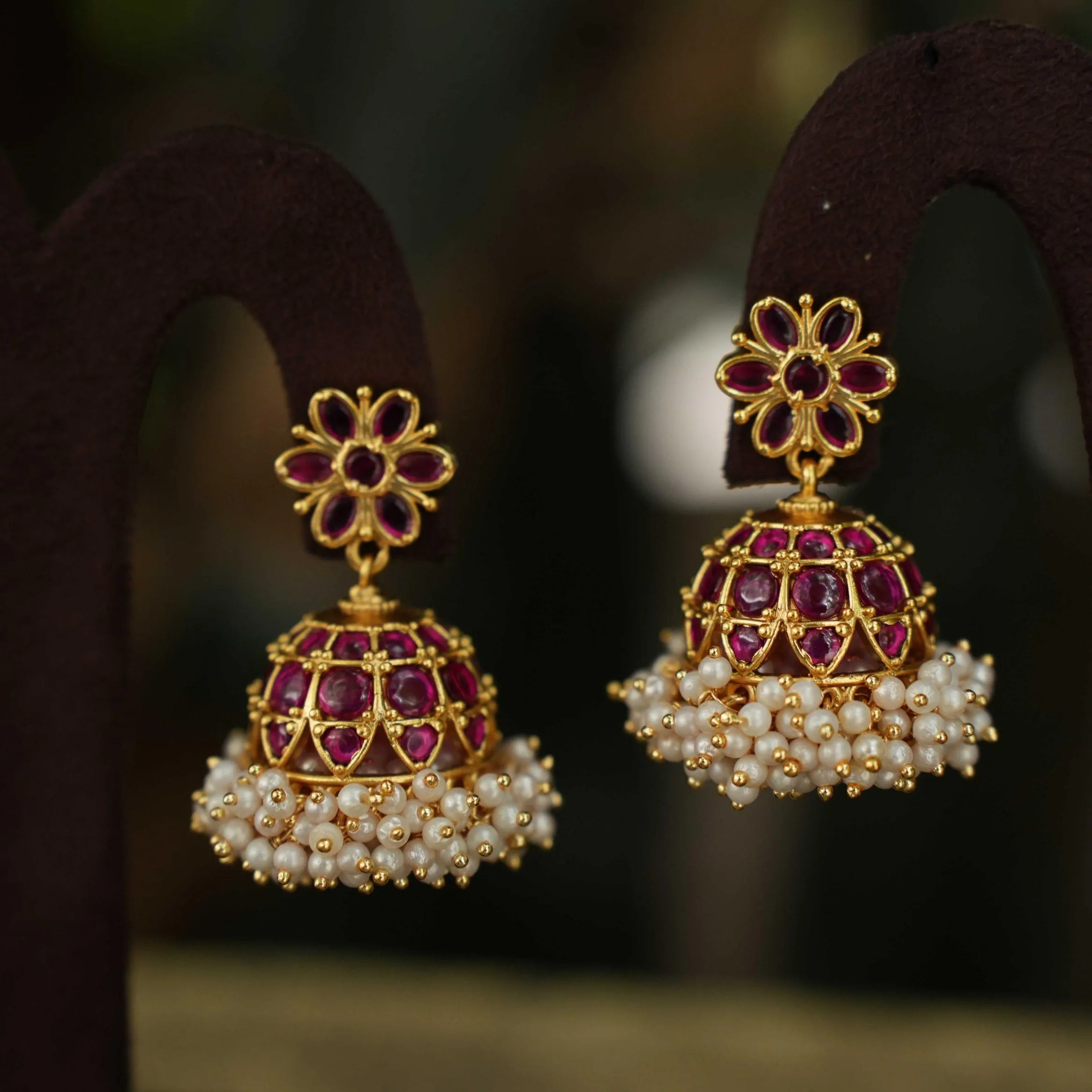 Drisa Antique Jhumka Earrings Red