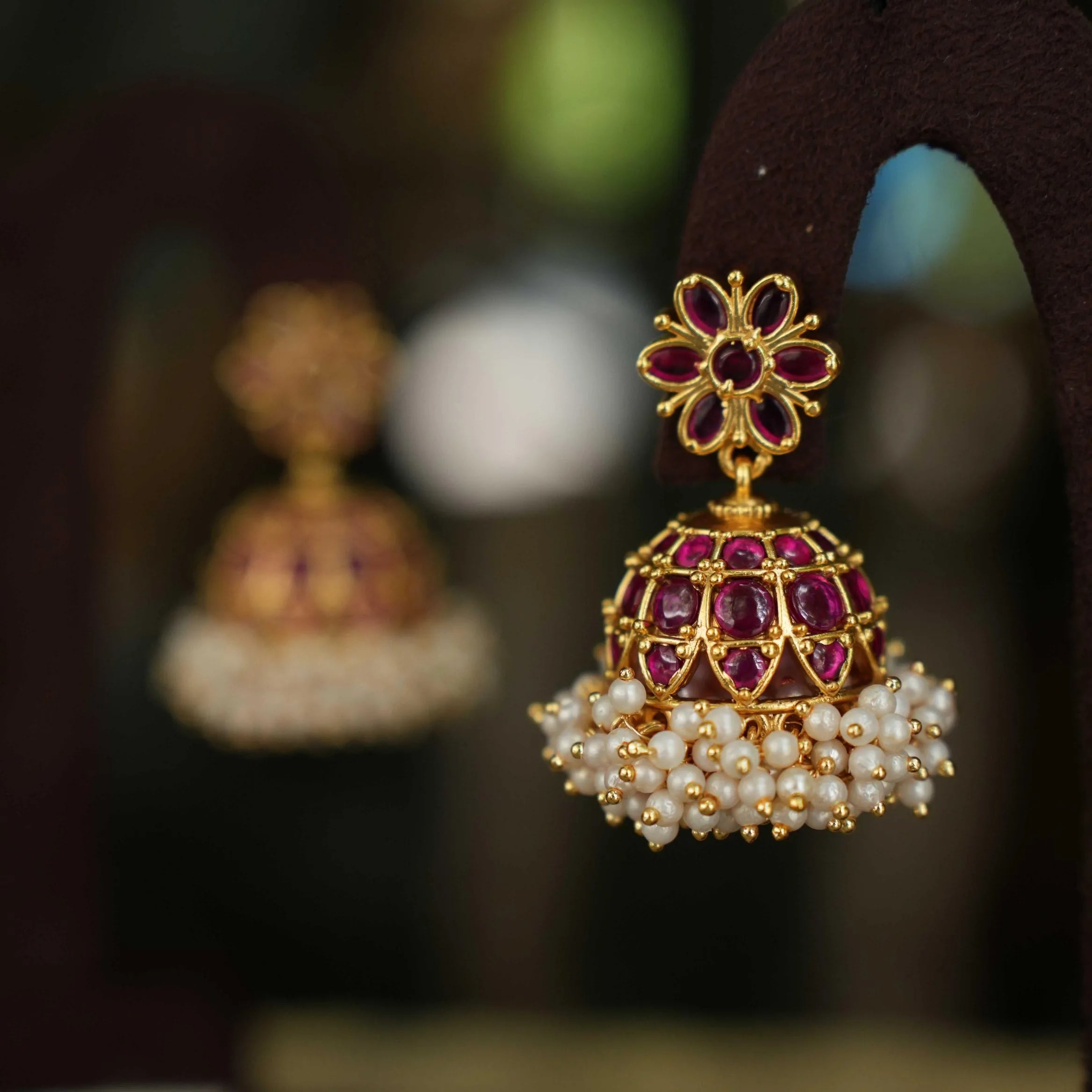 Drisa Antique Jhumka Earrings Red