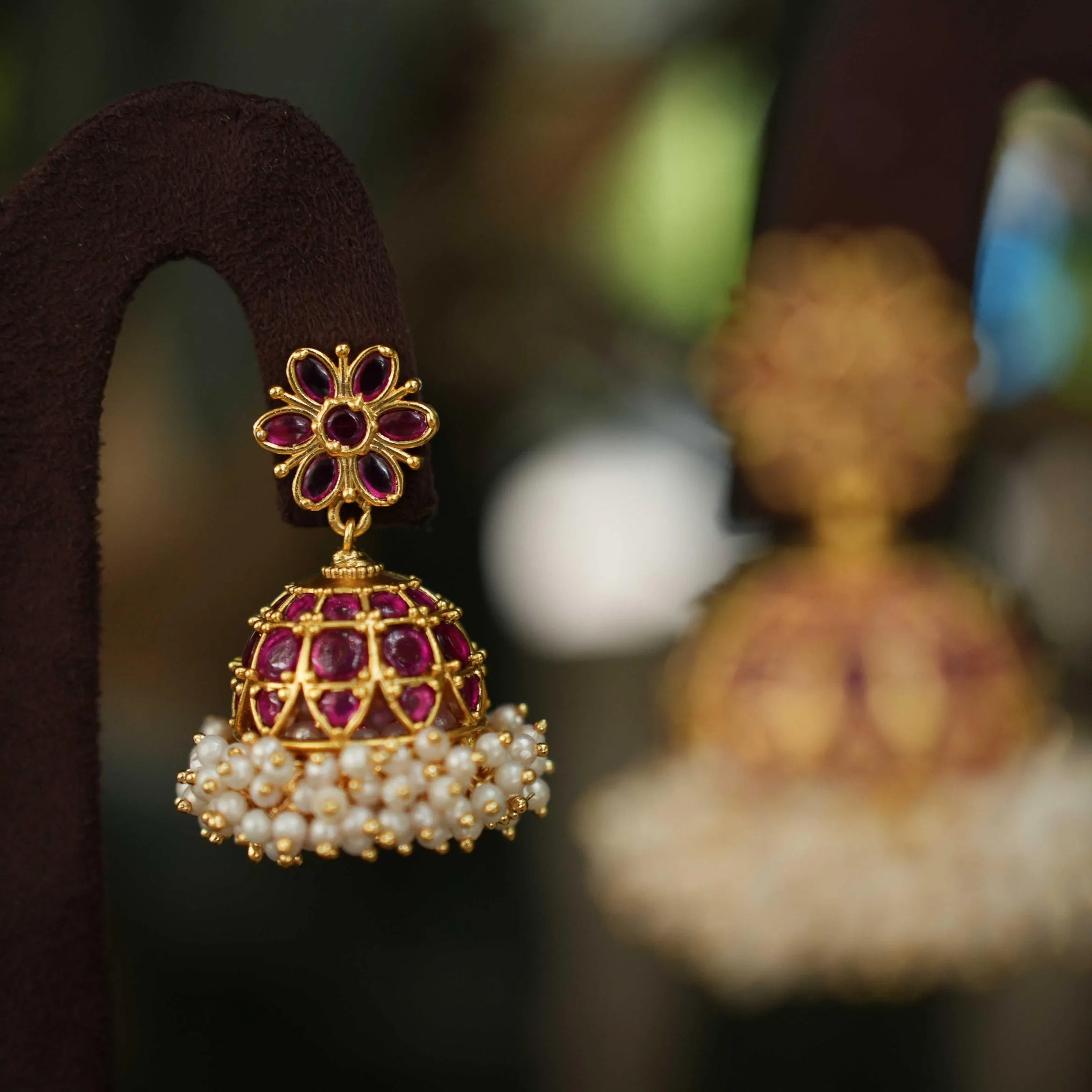 Drisa Antique Jhumka Earrings Red