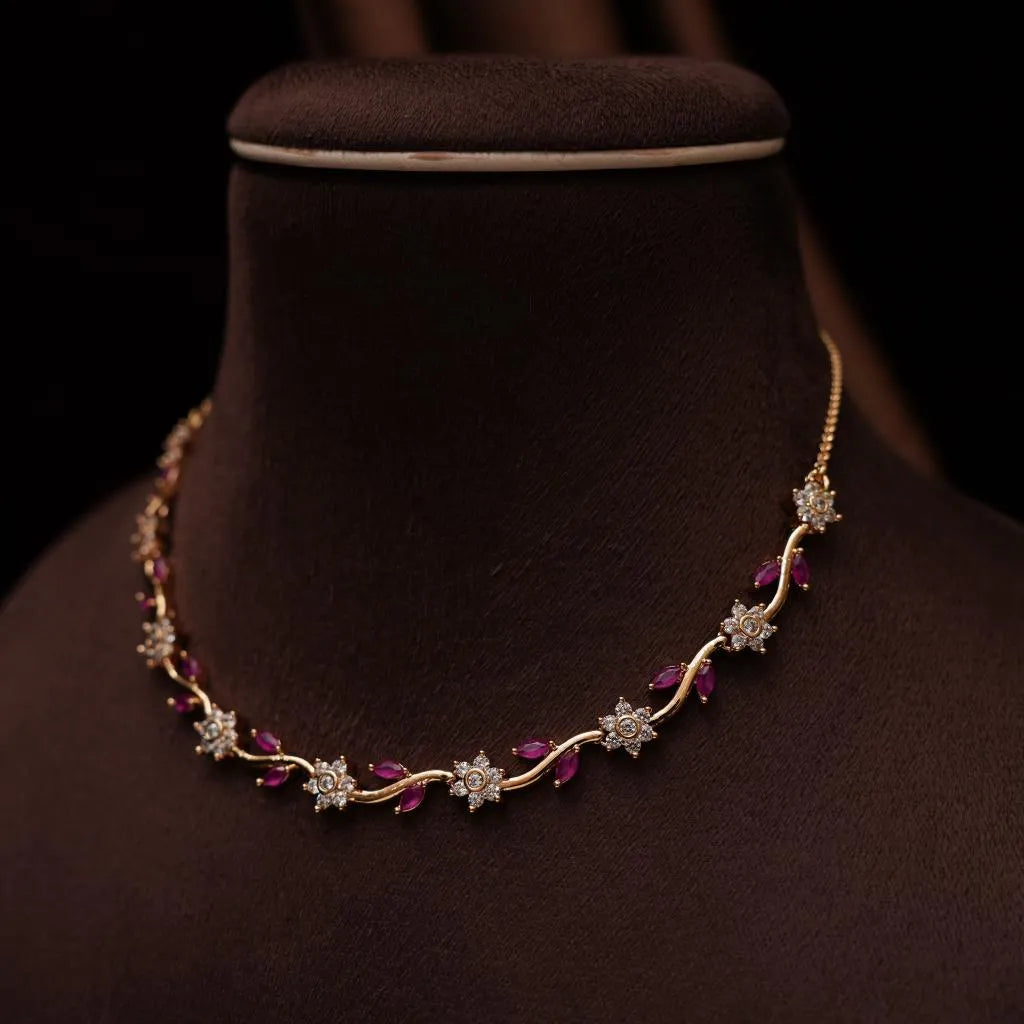 Drishti Zircon Necklace - Reddish Pink