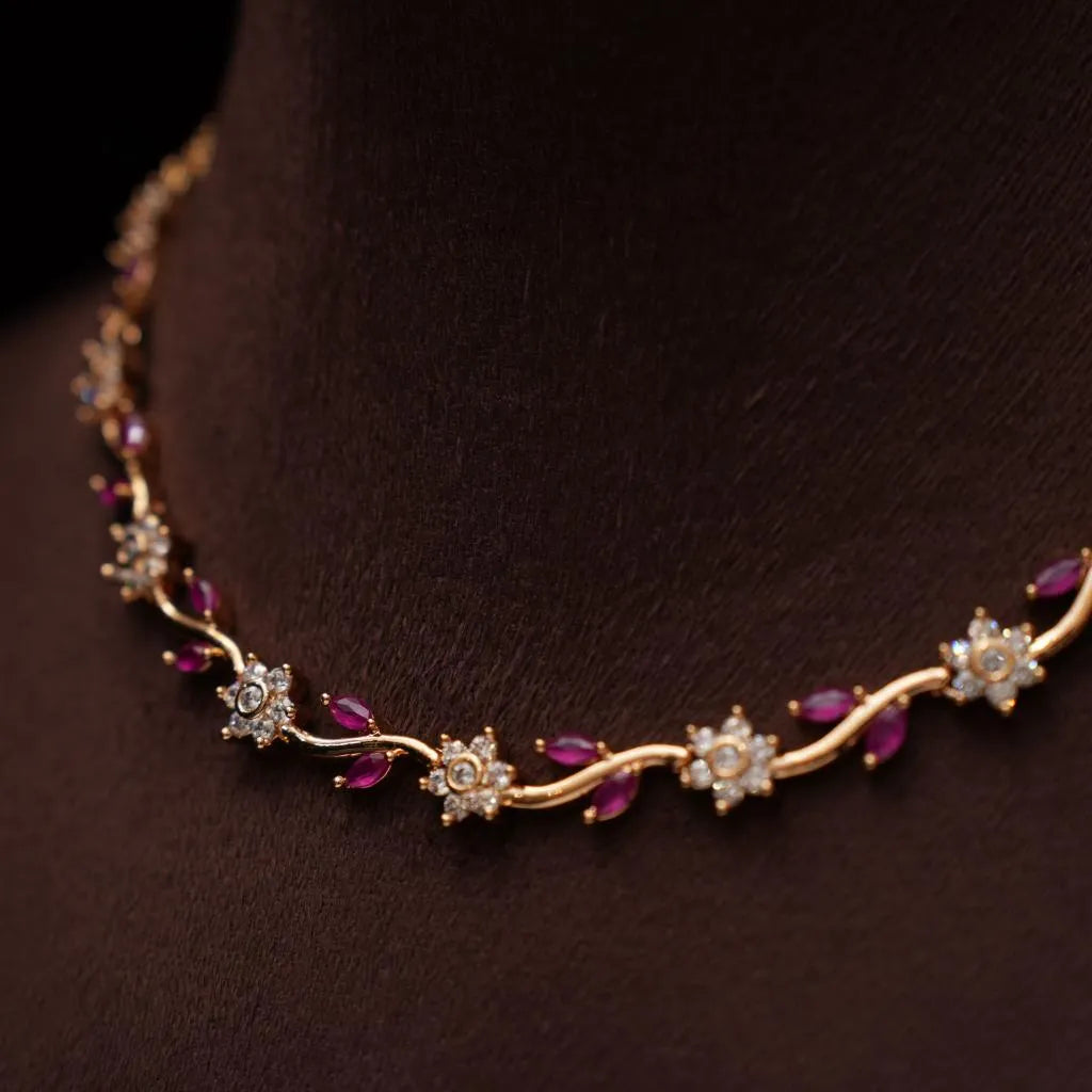 Drishti Zircon Necklace - Reddish Pink