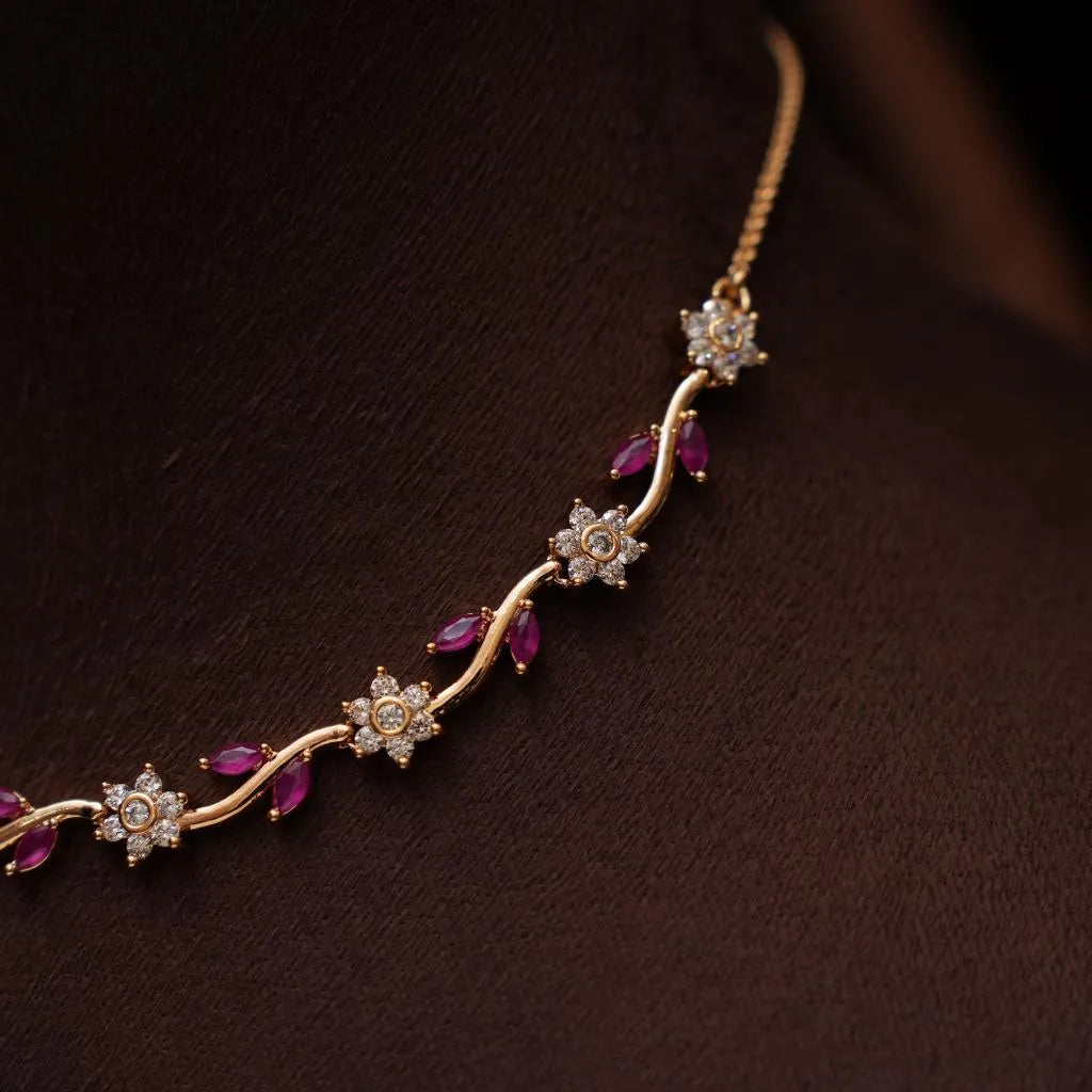 Drishti Zircon Necklace - Reddish Pink