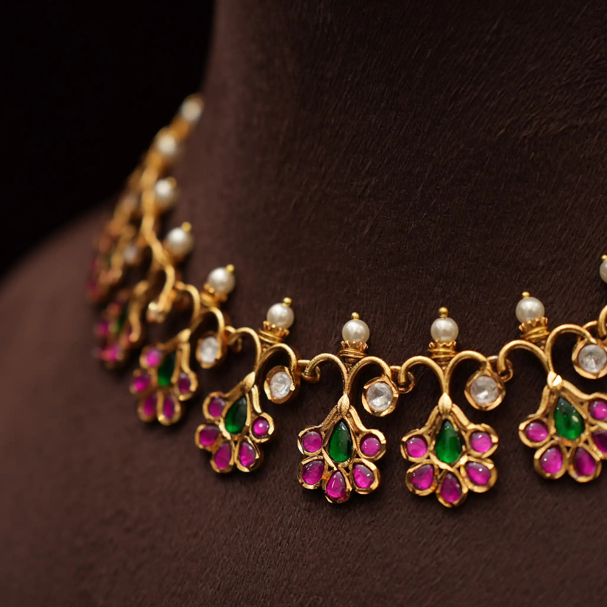 Drithi Polki Necklace - Reddish Pink