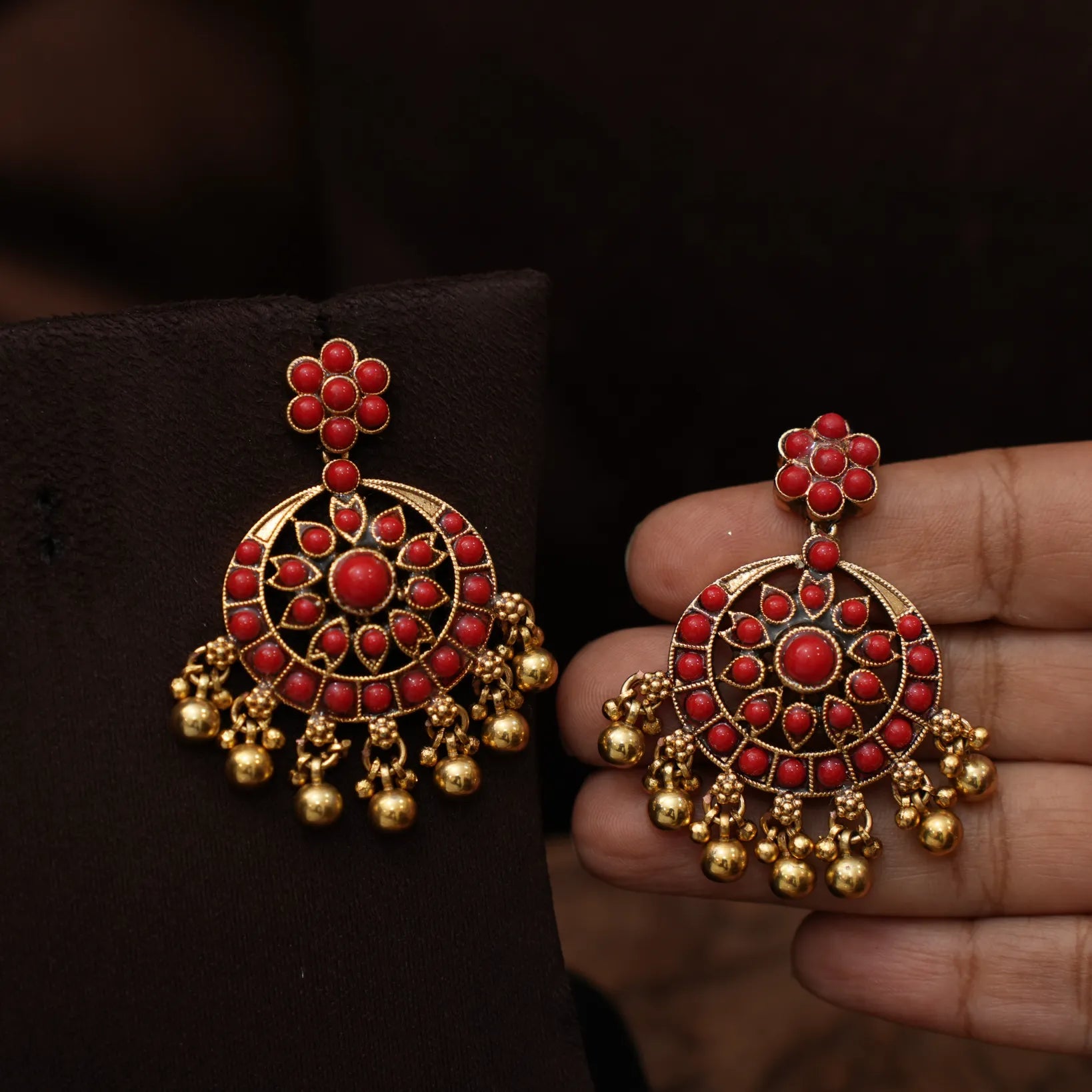 Dutt Antique Earrings - Coral