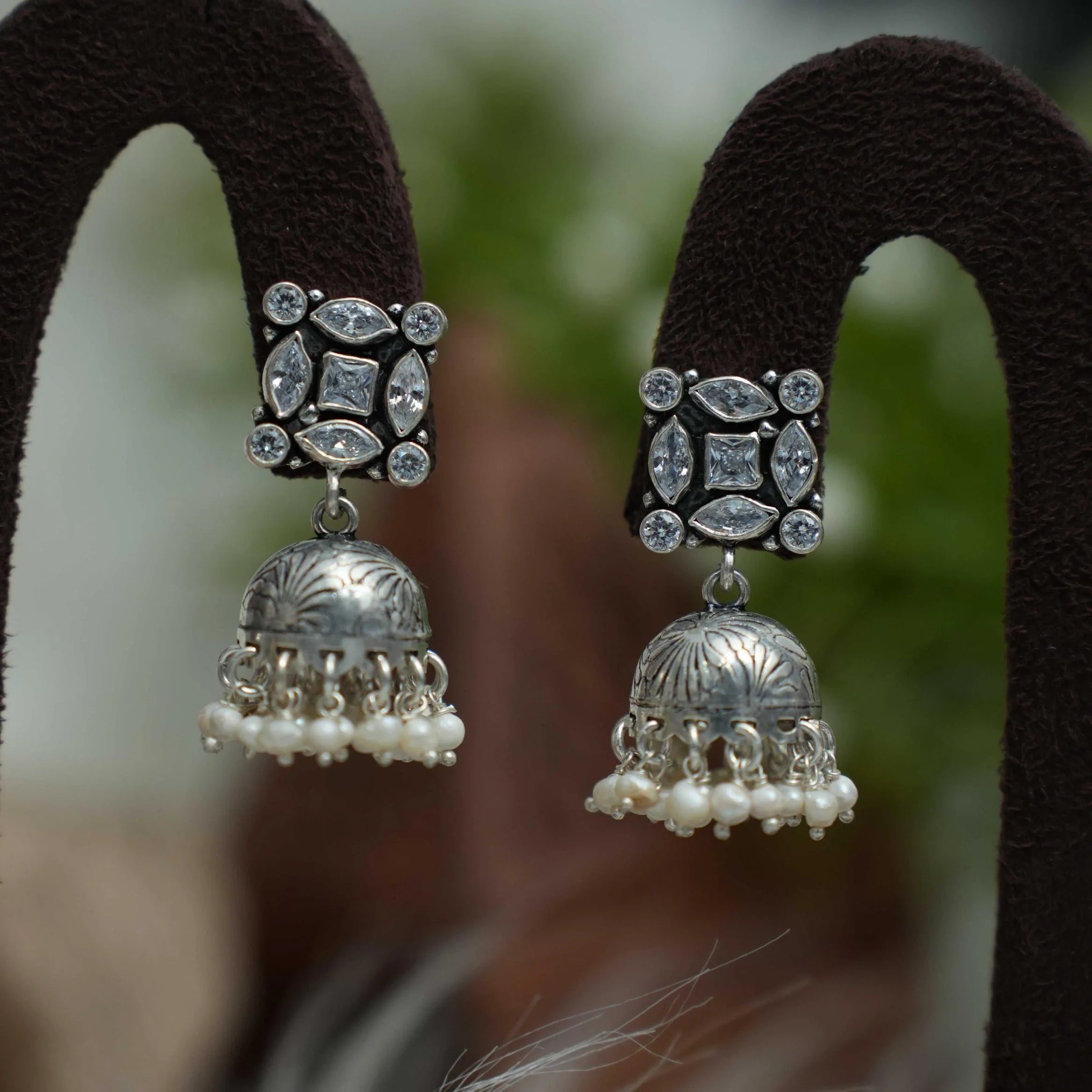 Eesha Silver Jhumka Earrings