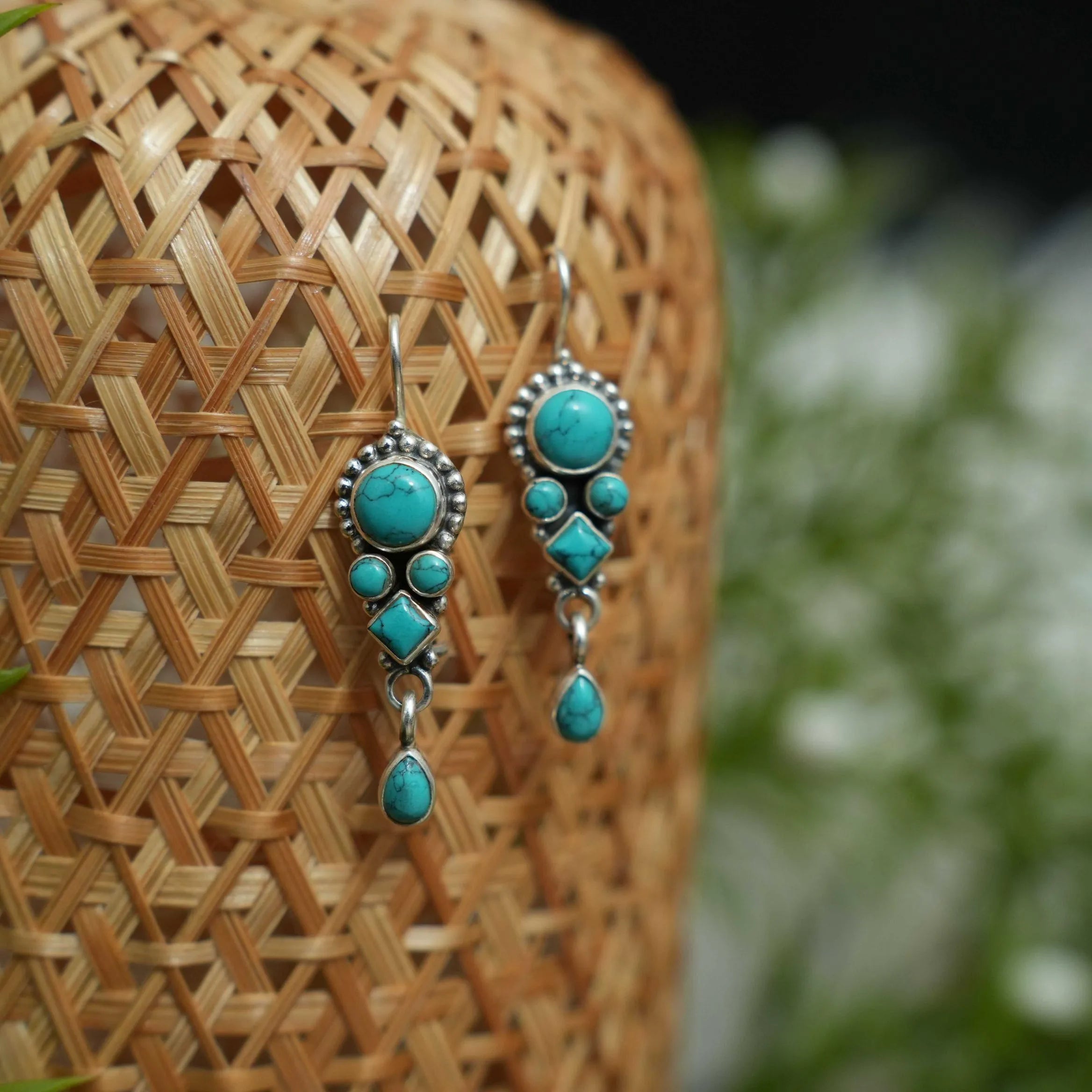 Eesha Silver Oxidsied Hoop Earrings - Turquoise