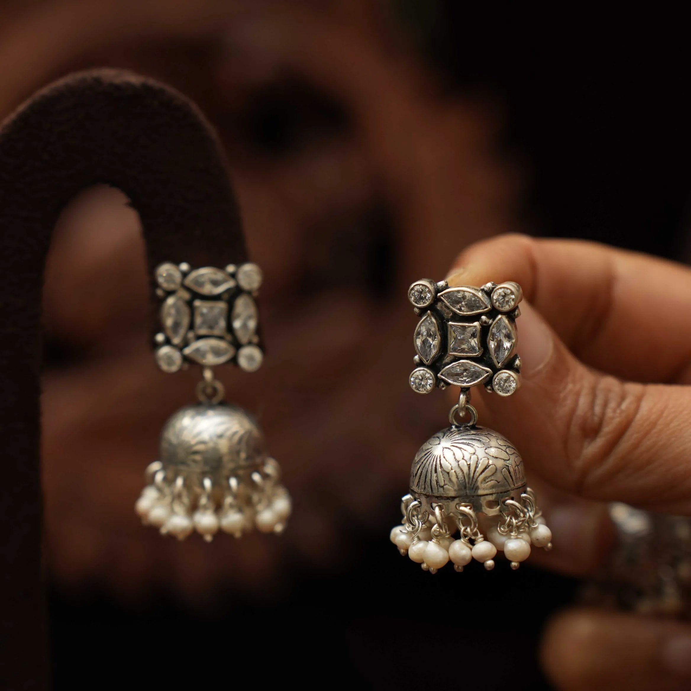 Eesha Silver Jhumka Earrings