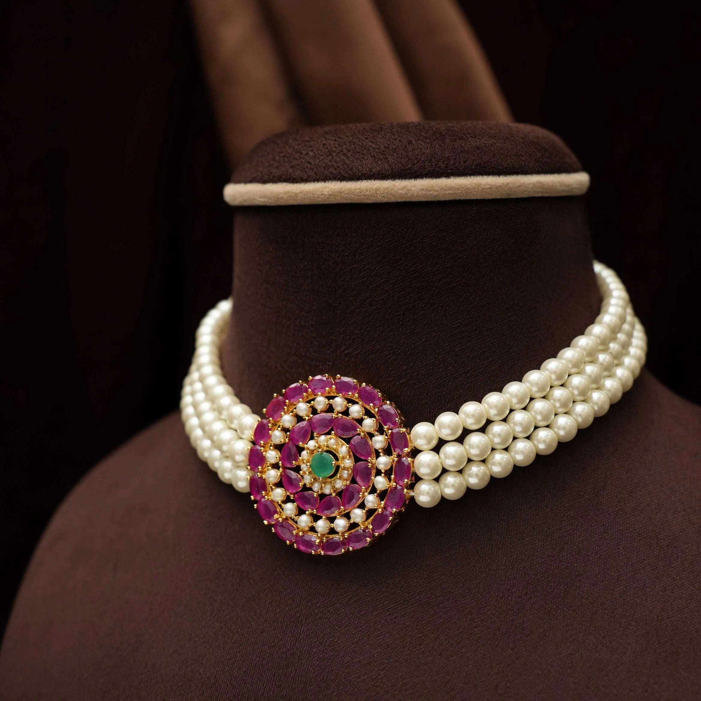 Eijaz Beaded Choker - Red & Pearl