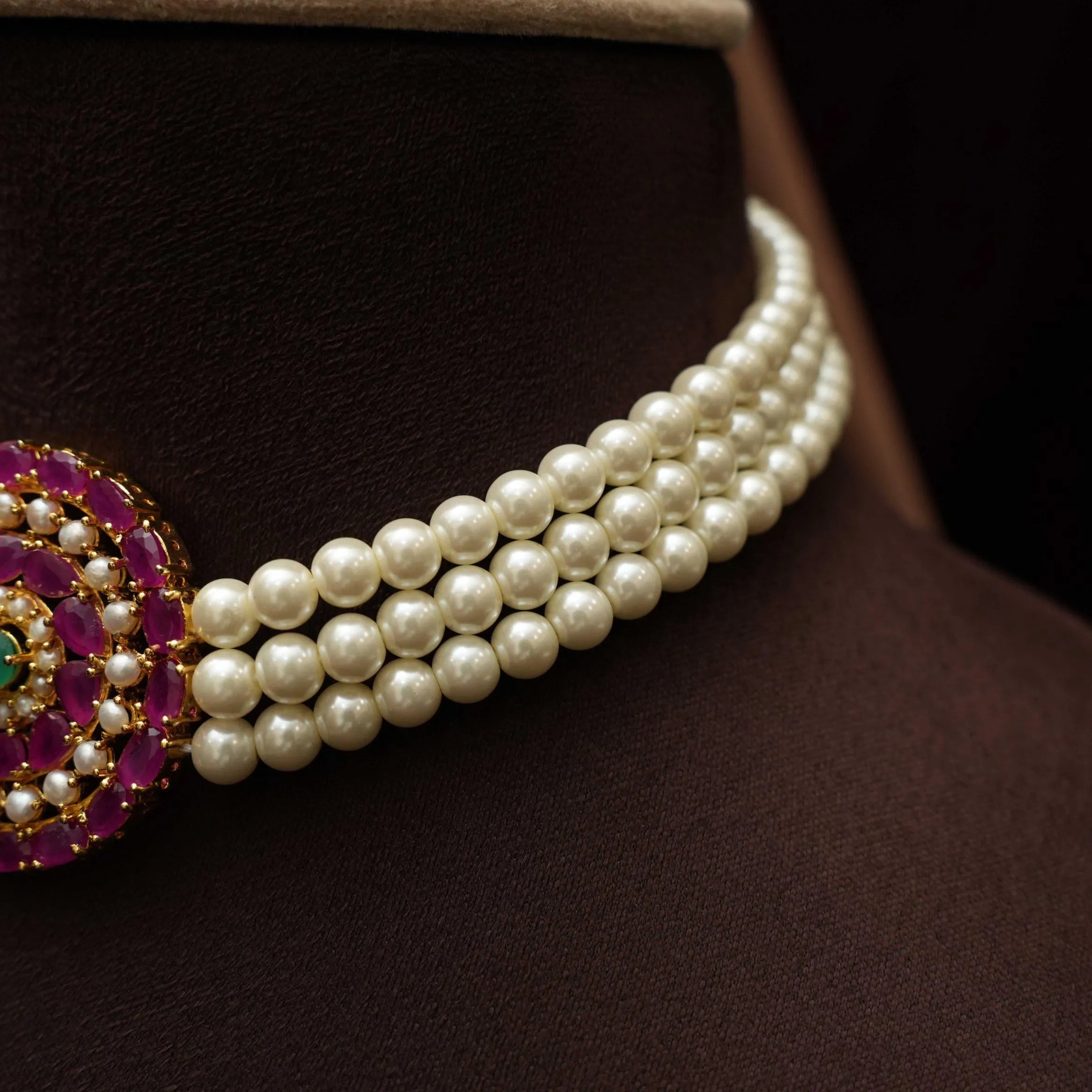 Eijaz Beaded Choker - Red & Pearl