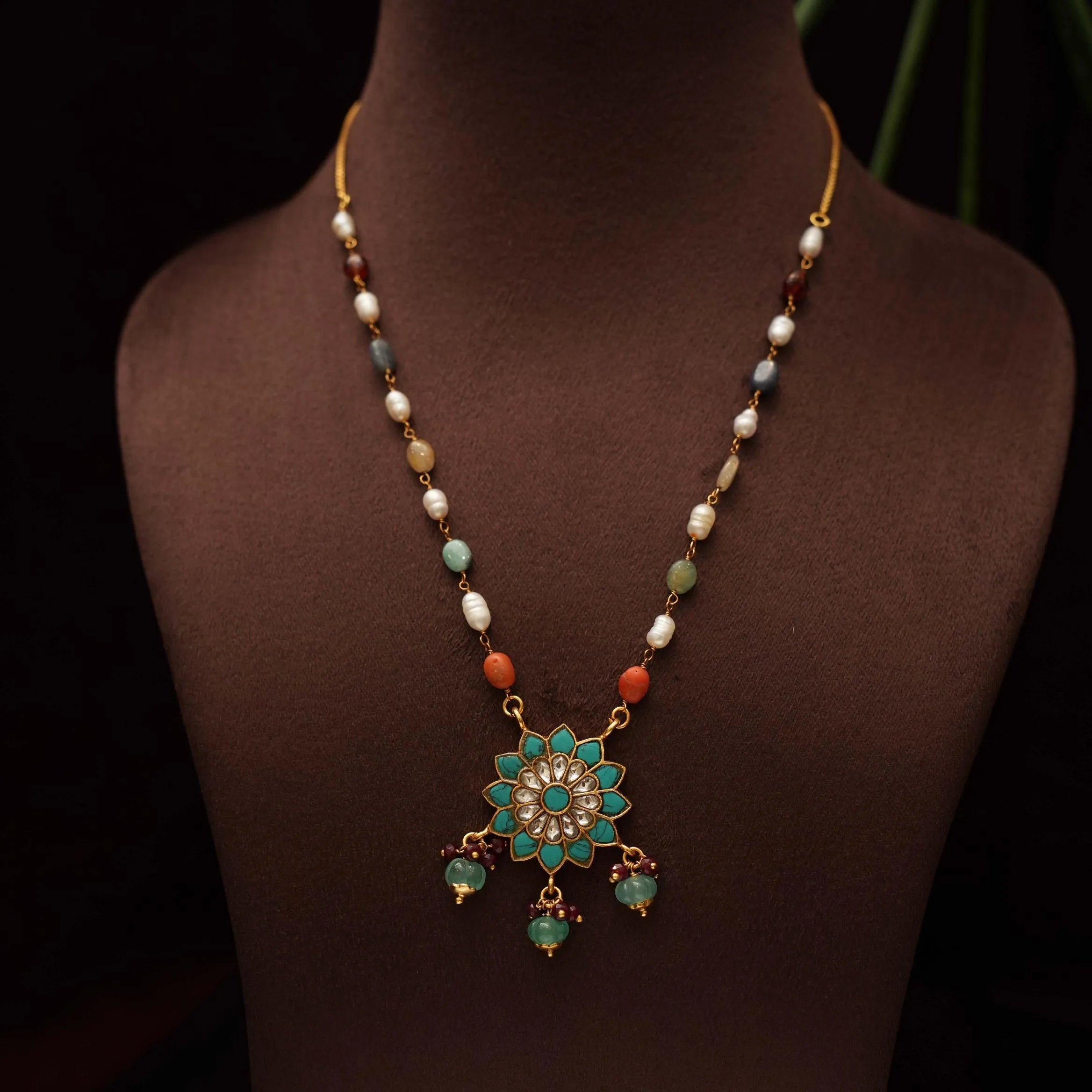 Ekagra Silver Beaded Necklace - Turquoise - Rimli Boutique