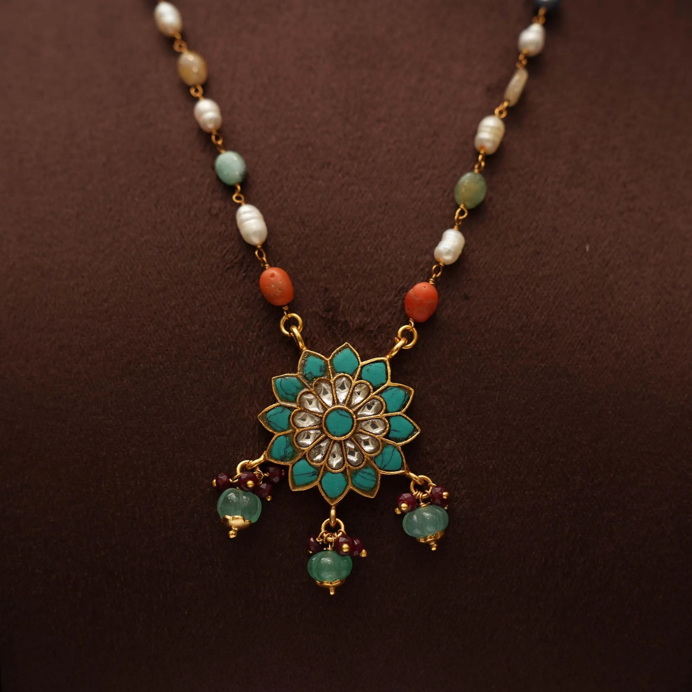 Ekagra Silver Beaded Necklace - Turquoise - Rimli Boutique