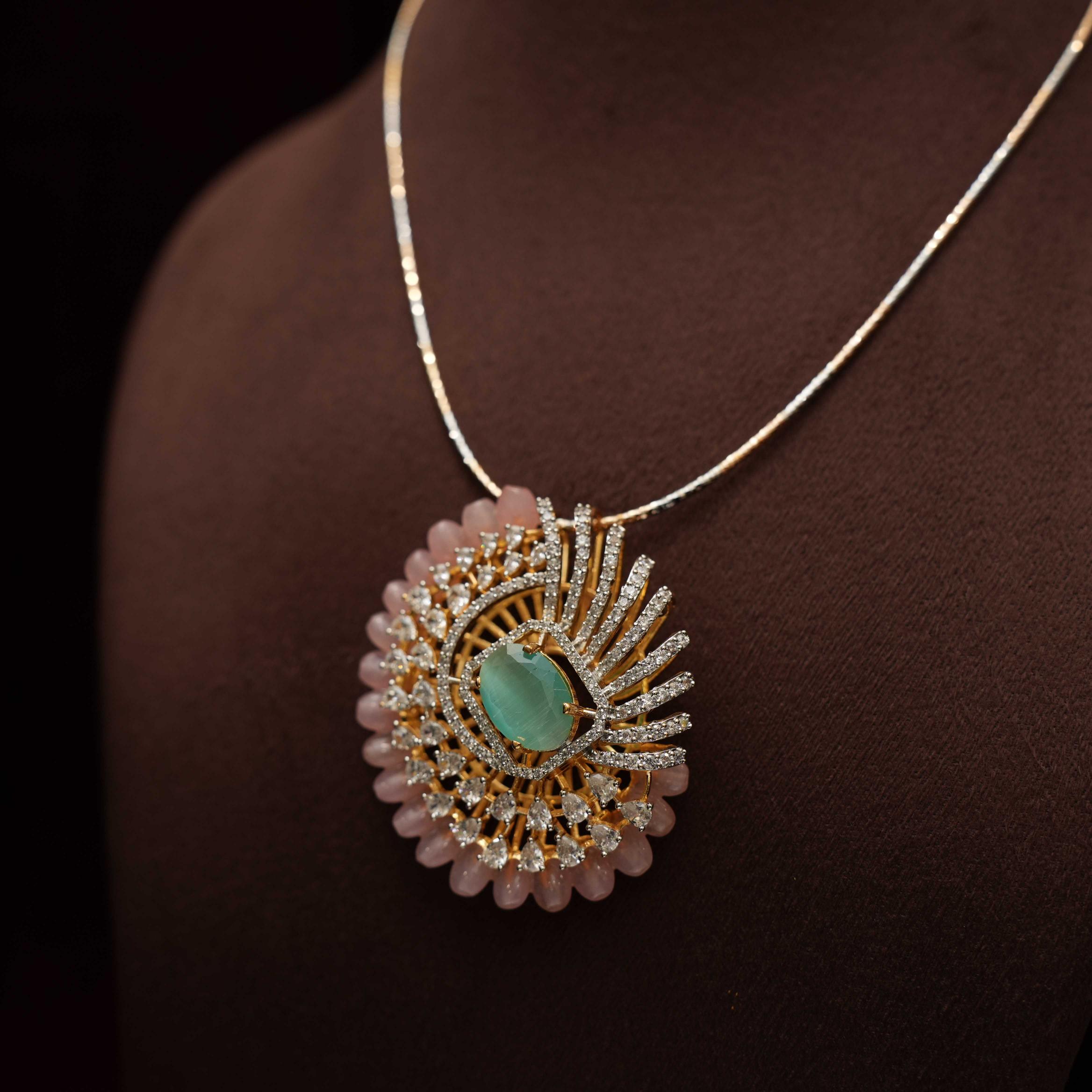 Ekagra Zircon Hasli Necklace - Pastel Pink - Rimli Boutique