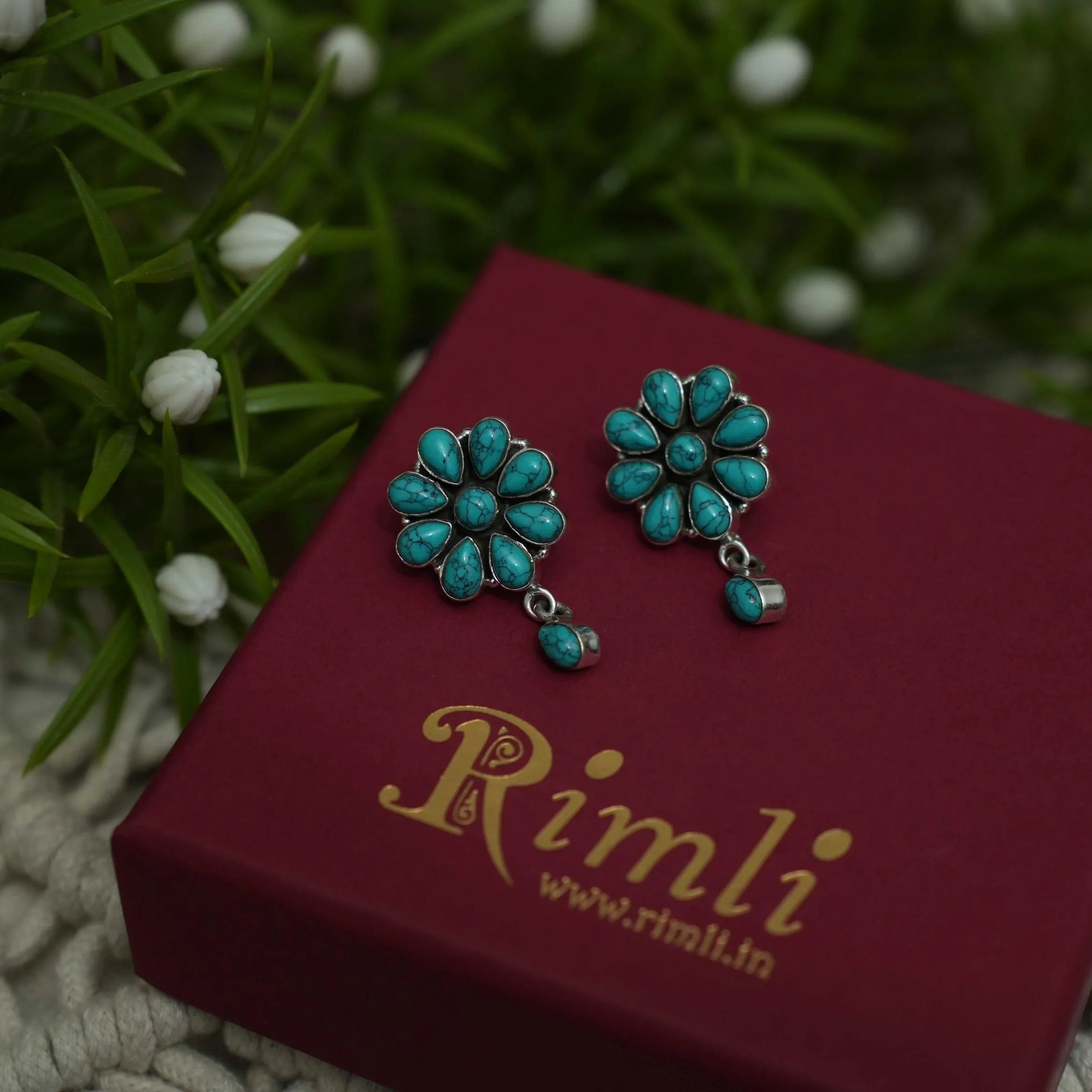 Ektaa Silver Ear Stud - Turquoise