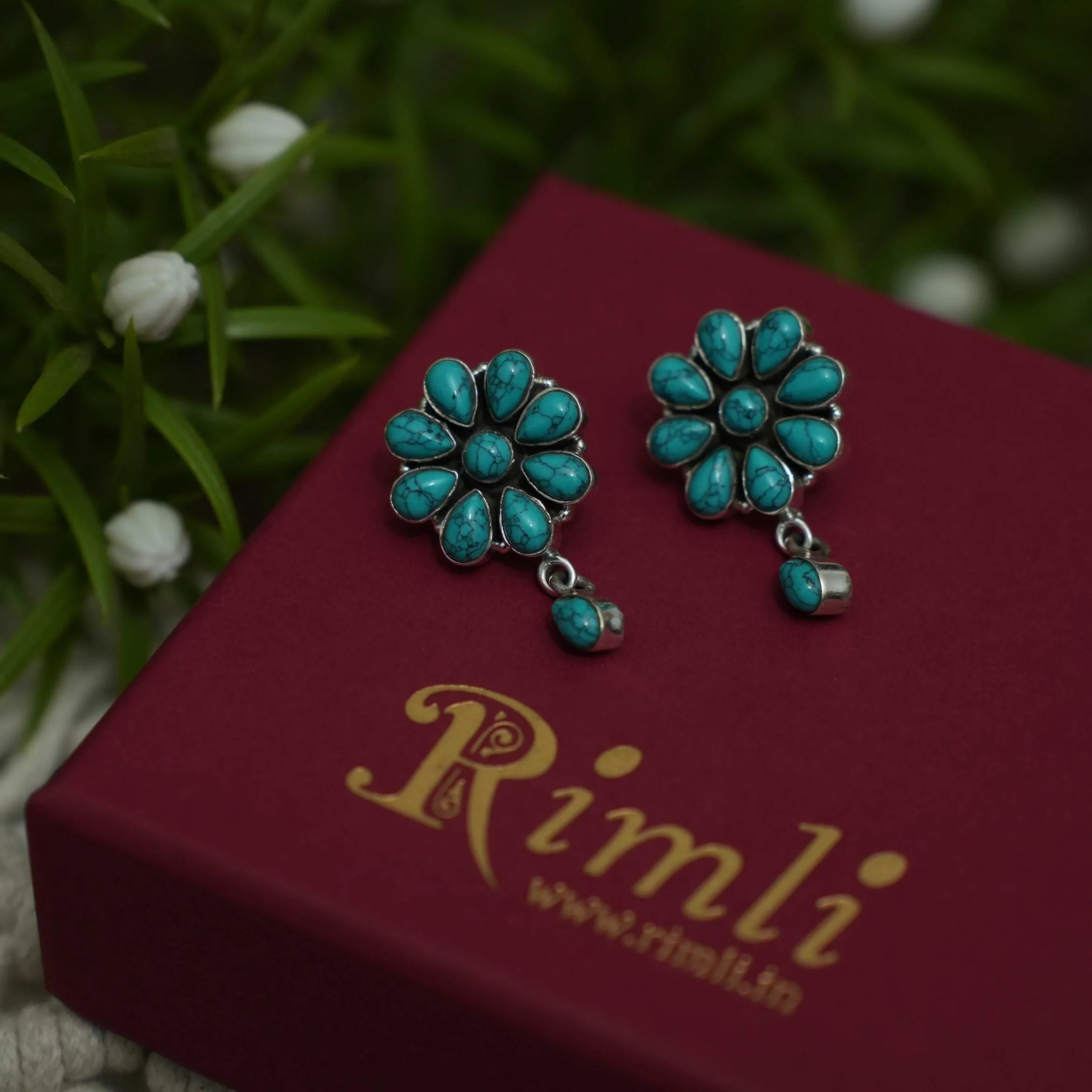 Ektaa Silver Ear Stud - Turquoise