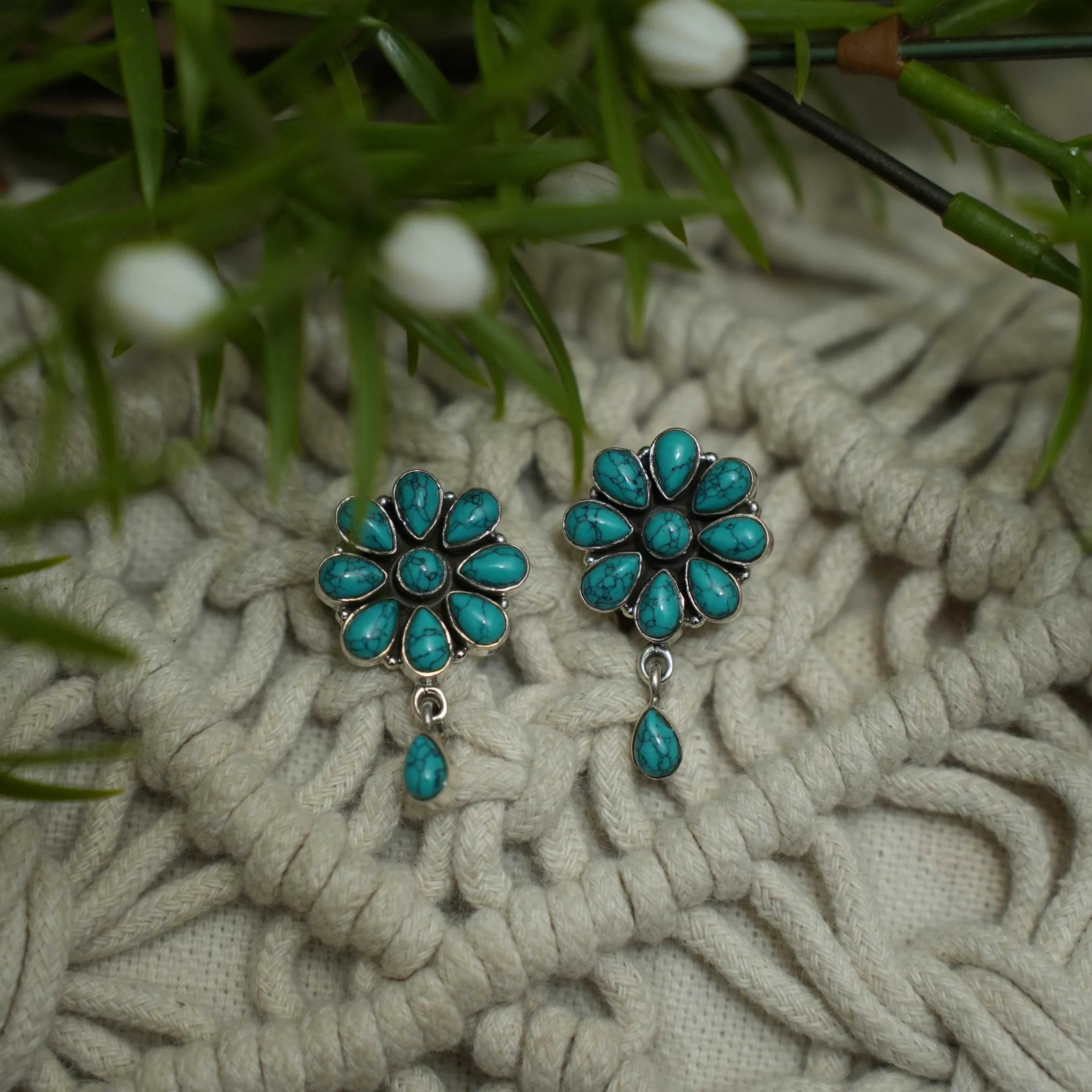 Ektaa Silver Ear Stud - Turquoise