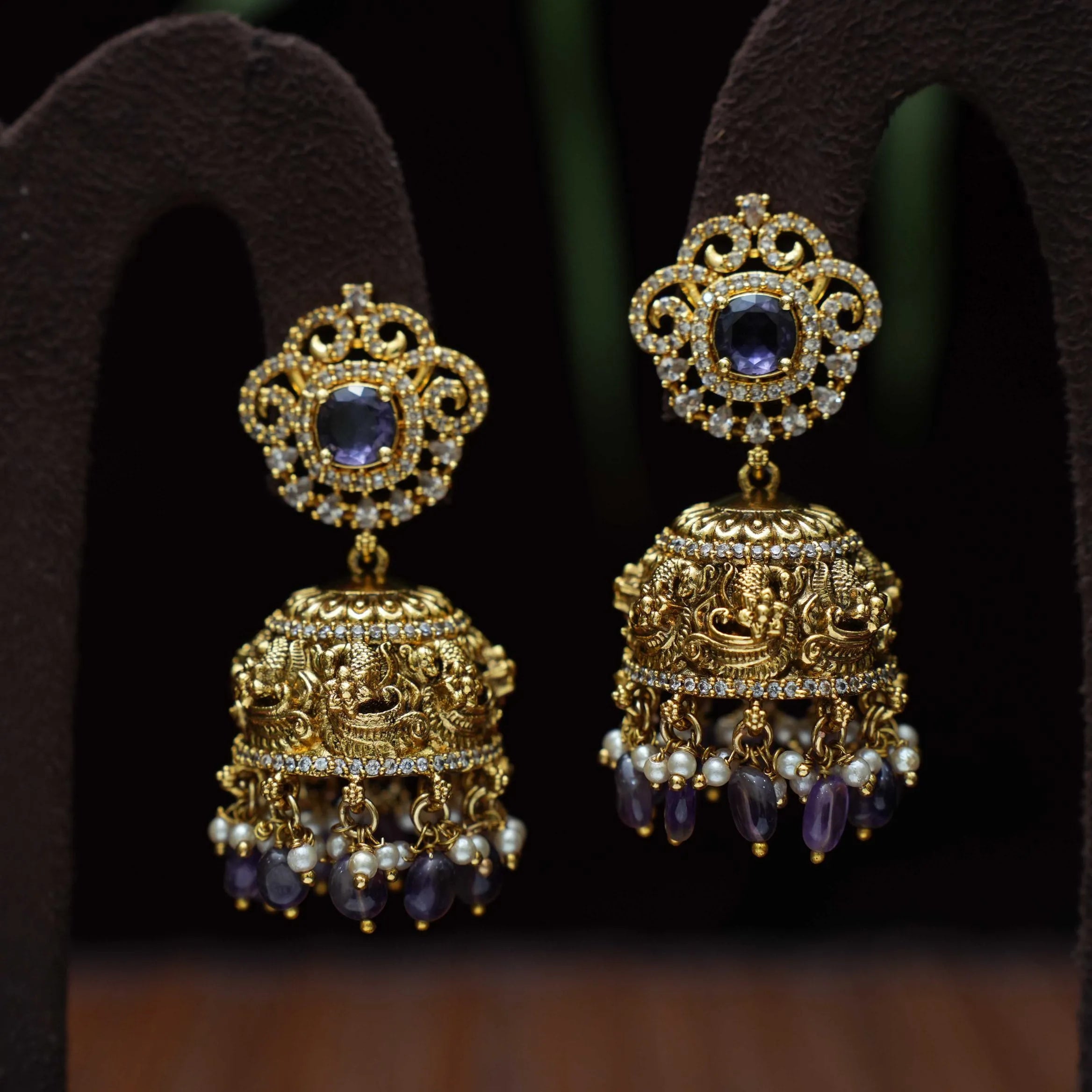 Eliza Zircon Jhumka Earrings - Violet