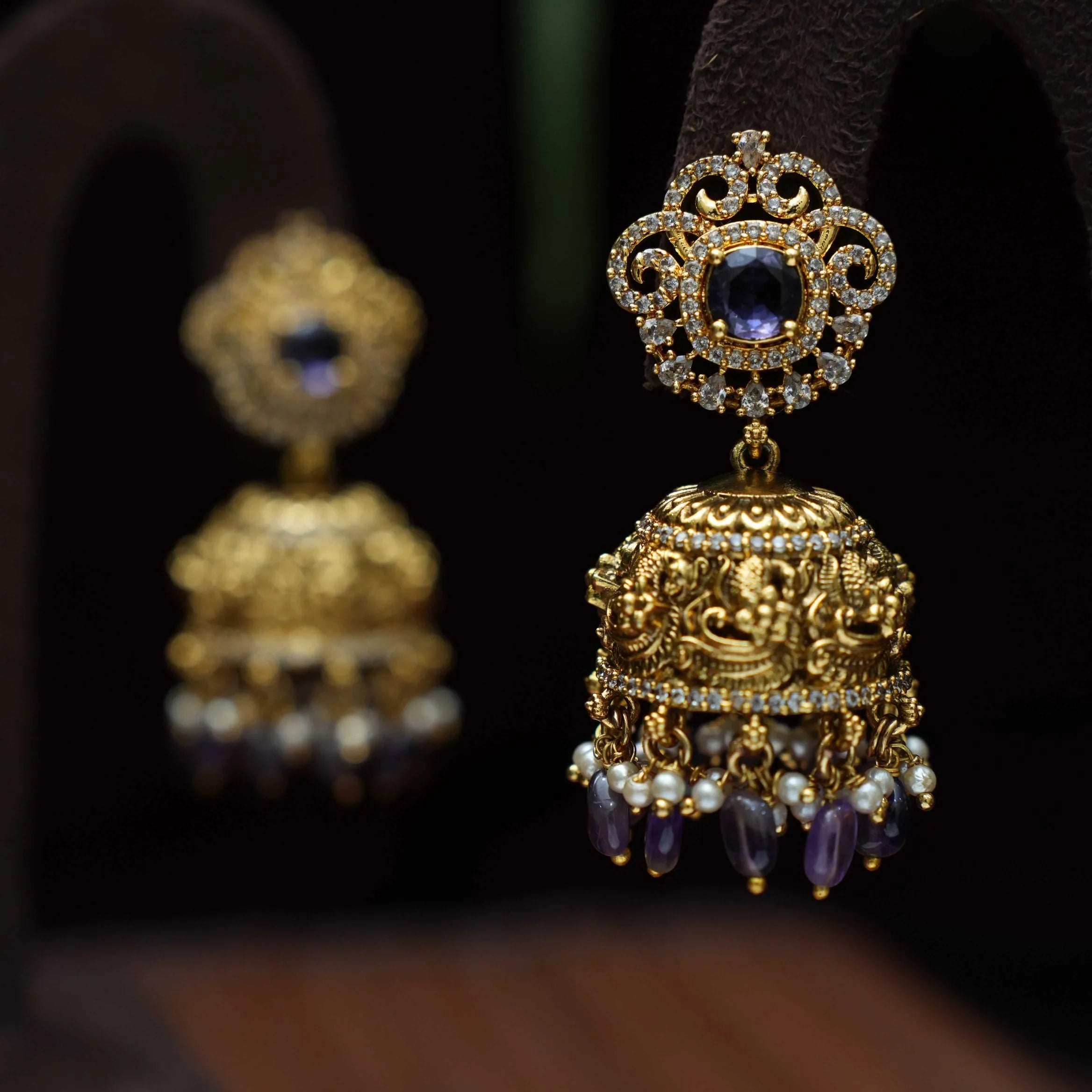 Eliza Zircon Jhumka Earrings - Violet