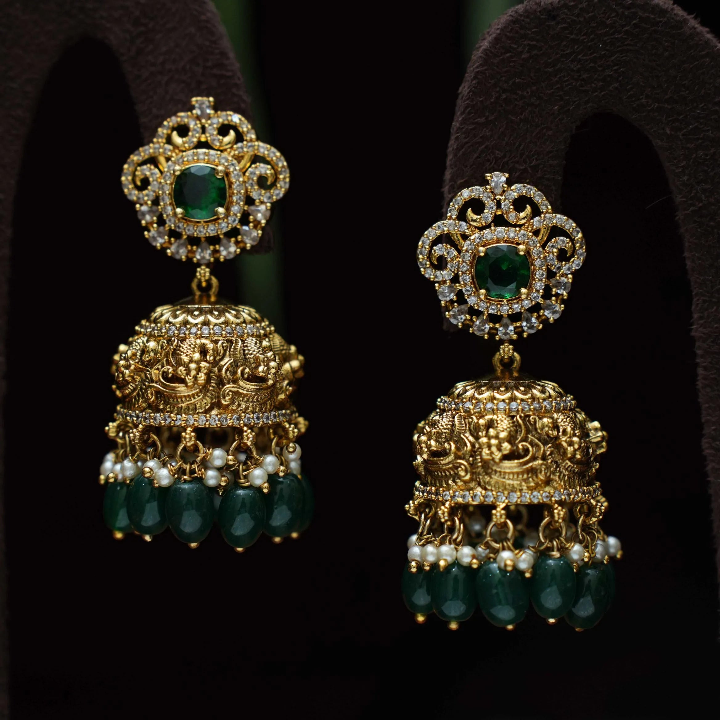 Eliza Zircon Jhumka Earrings - Green