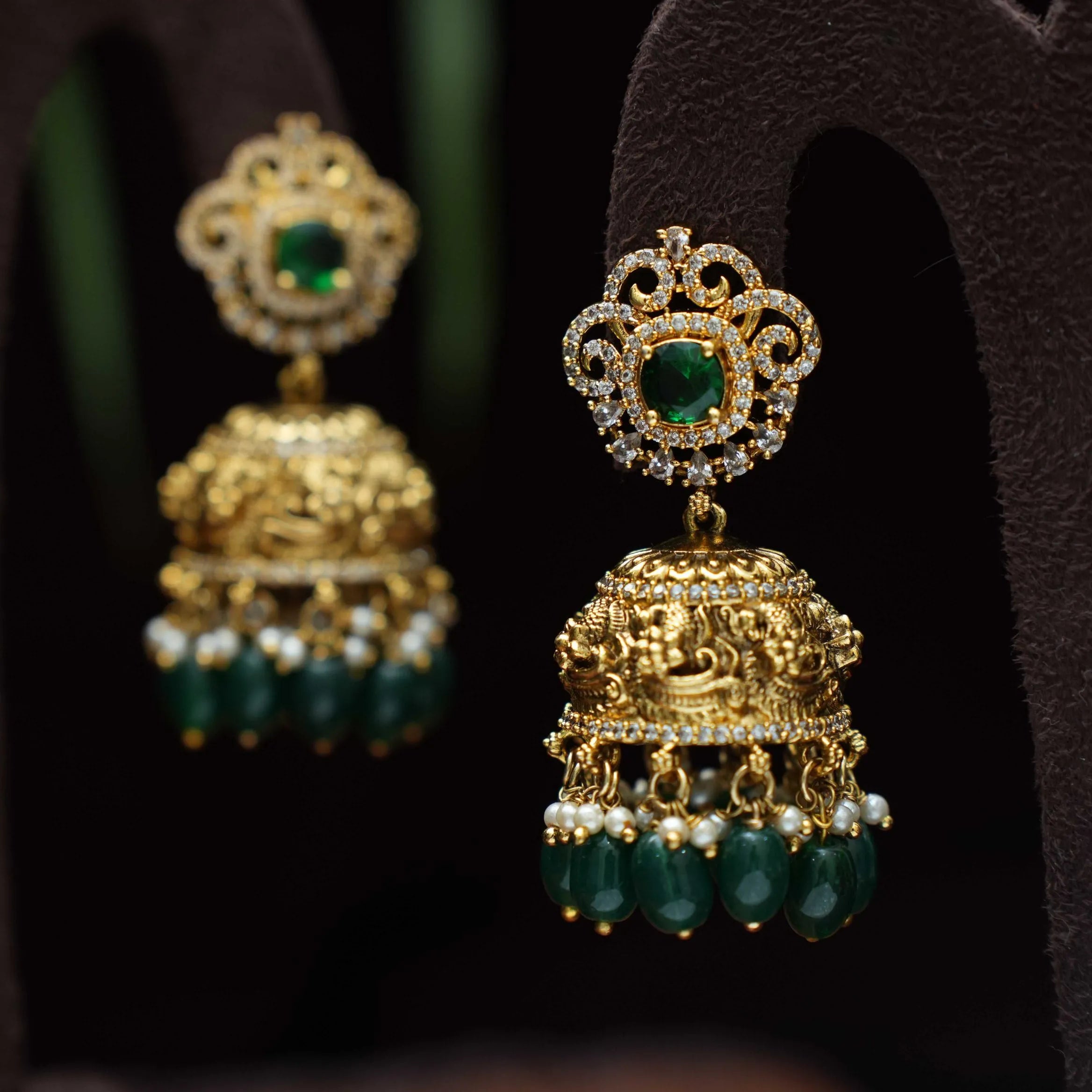 Eliza Zircon Jhumka Earrings - Green