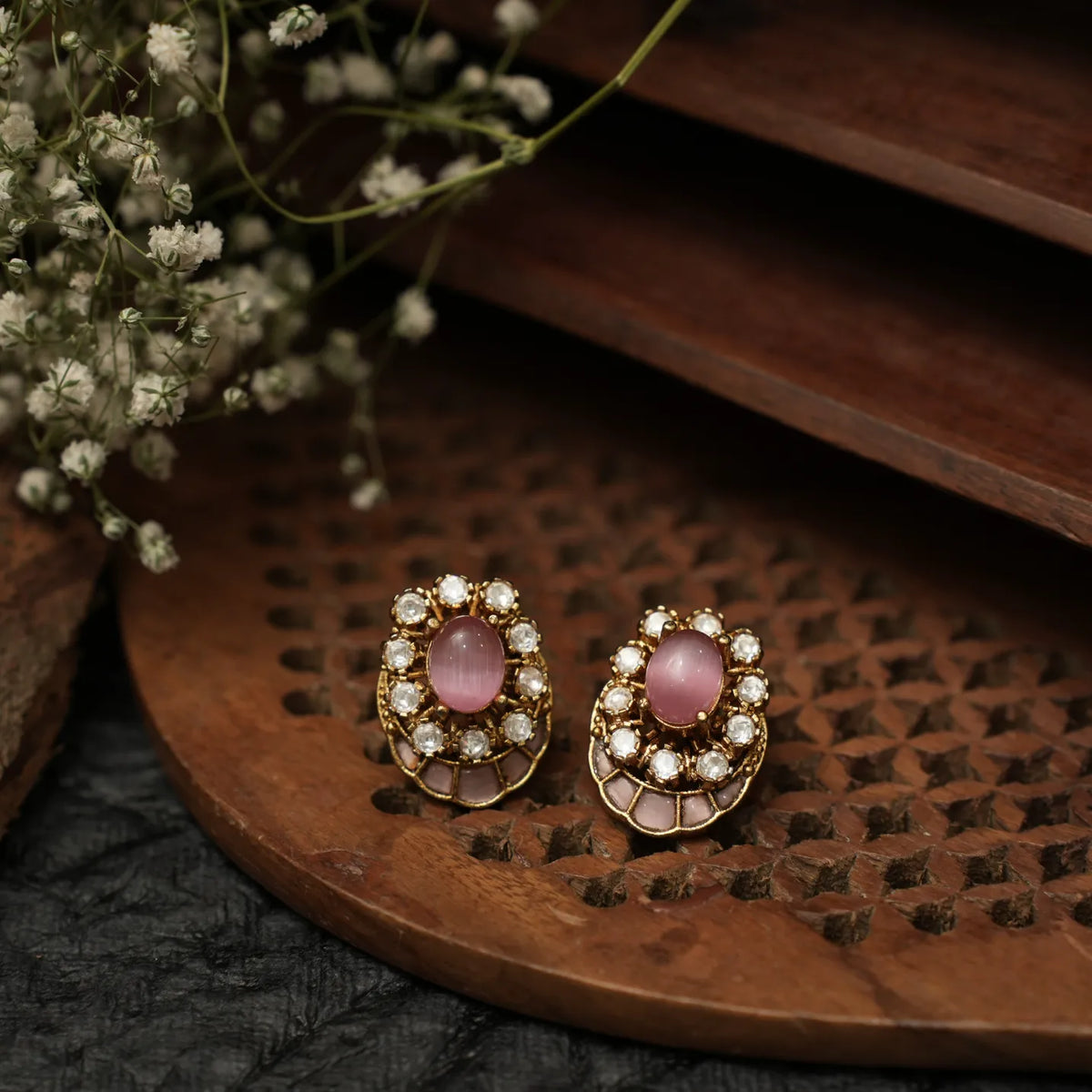 Ellie Polki Ear Stud - Pastel Pink