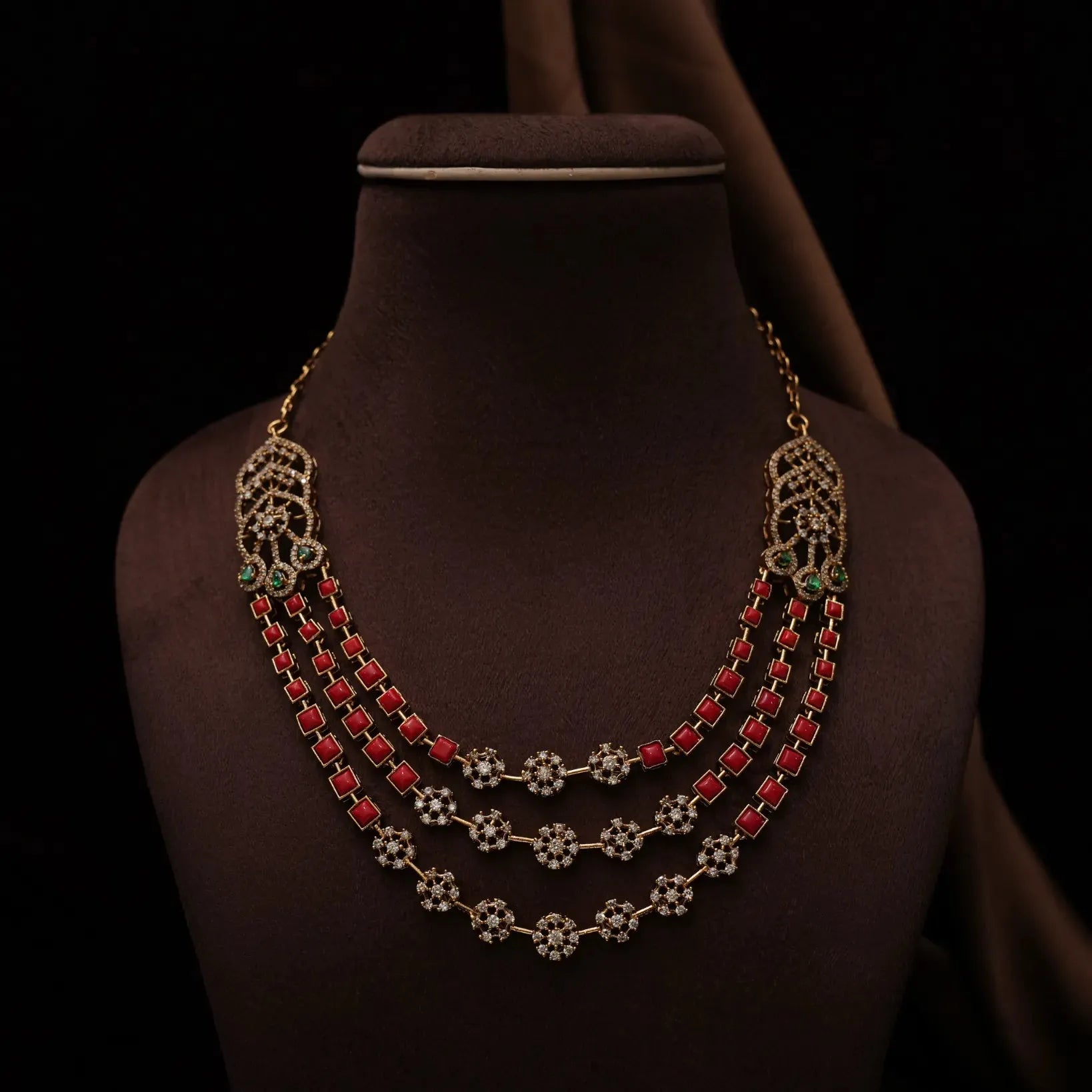 Eraya Zircon Layered Necklace - Coral