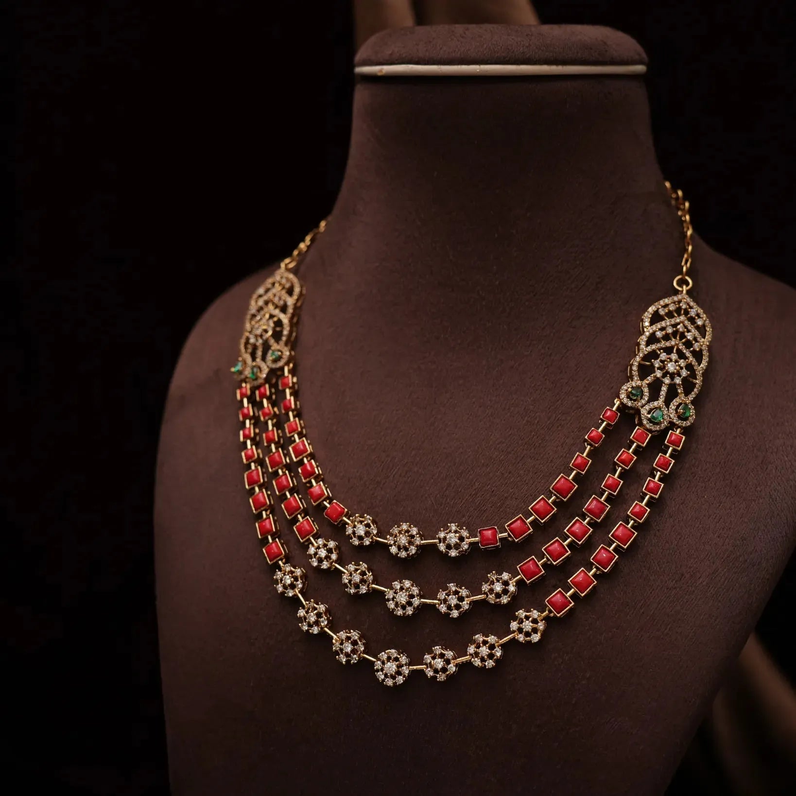 Eraya Zircon Layered Necklace - Coral