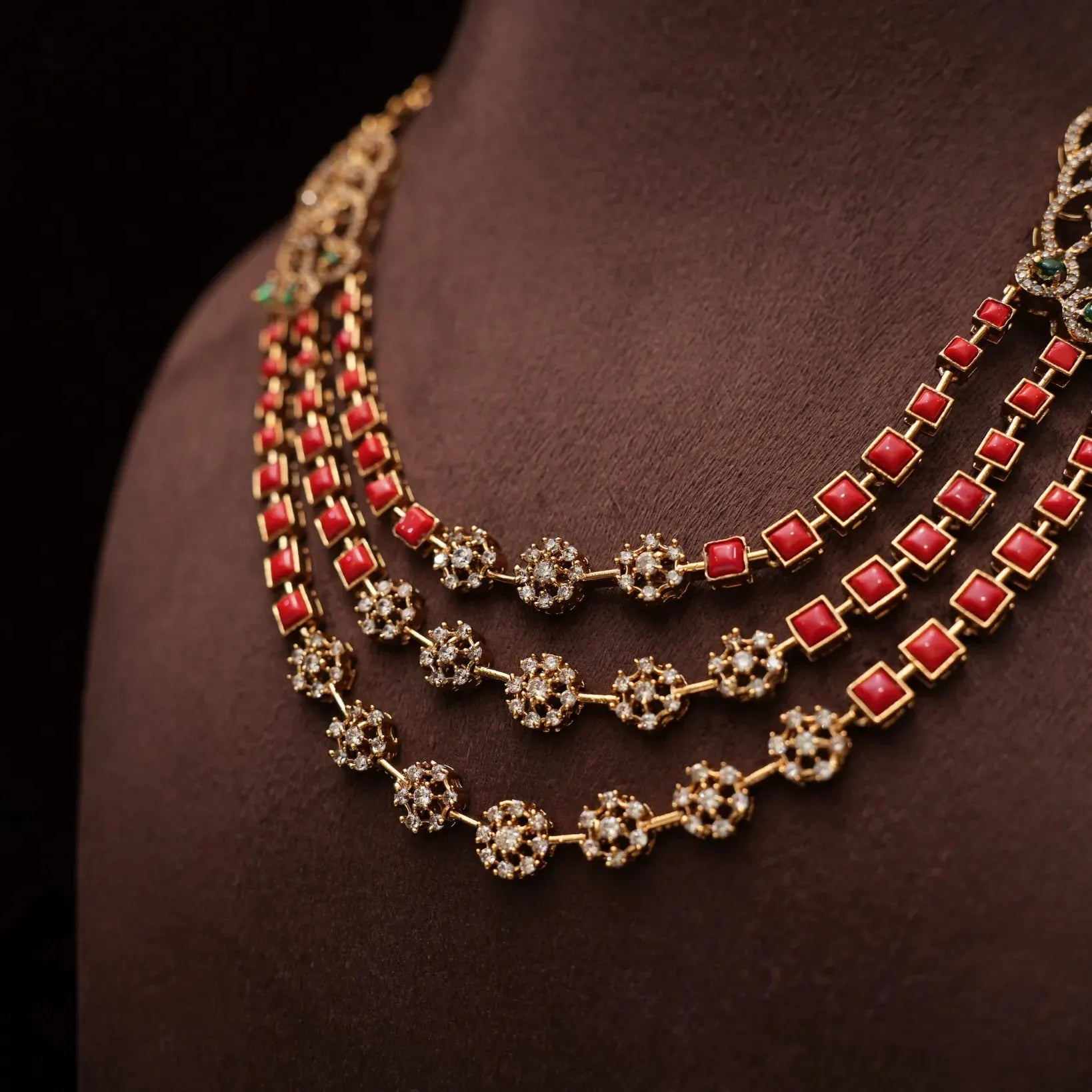 Eraya Zircon Layered Necklace - Coral