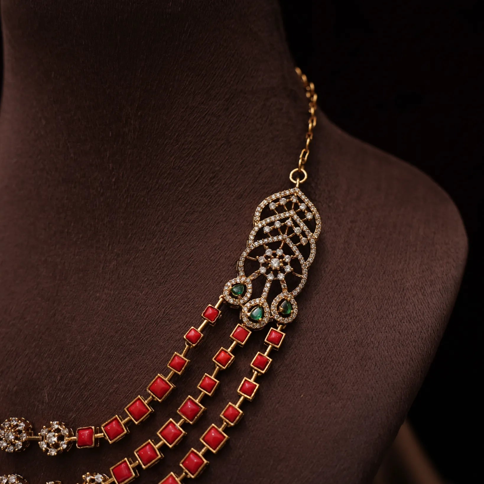 Eraya Zircon Layered Necklace - Coral