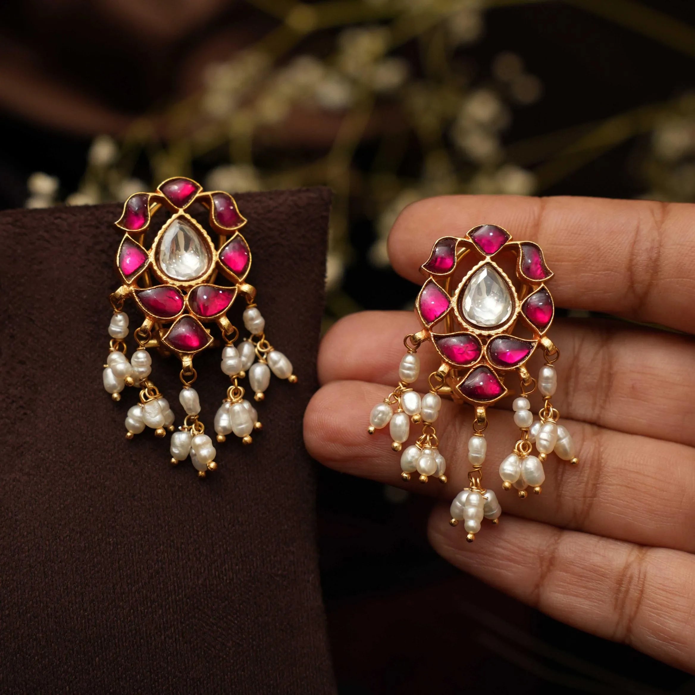 Erisha Silver Earrings - Red