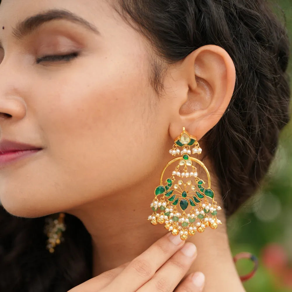 Eshana Chandbali Earrings - Green - Rimli Boutique