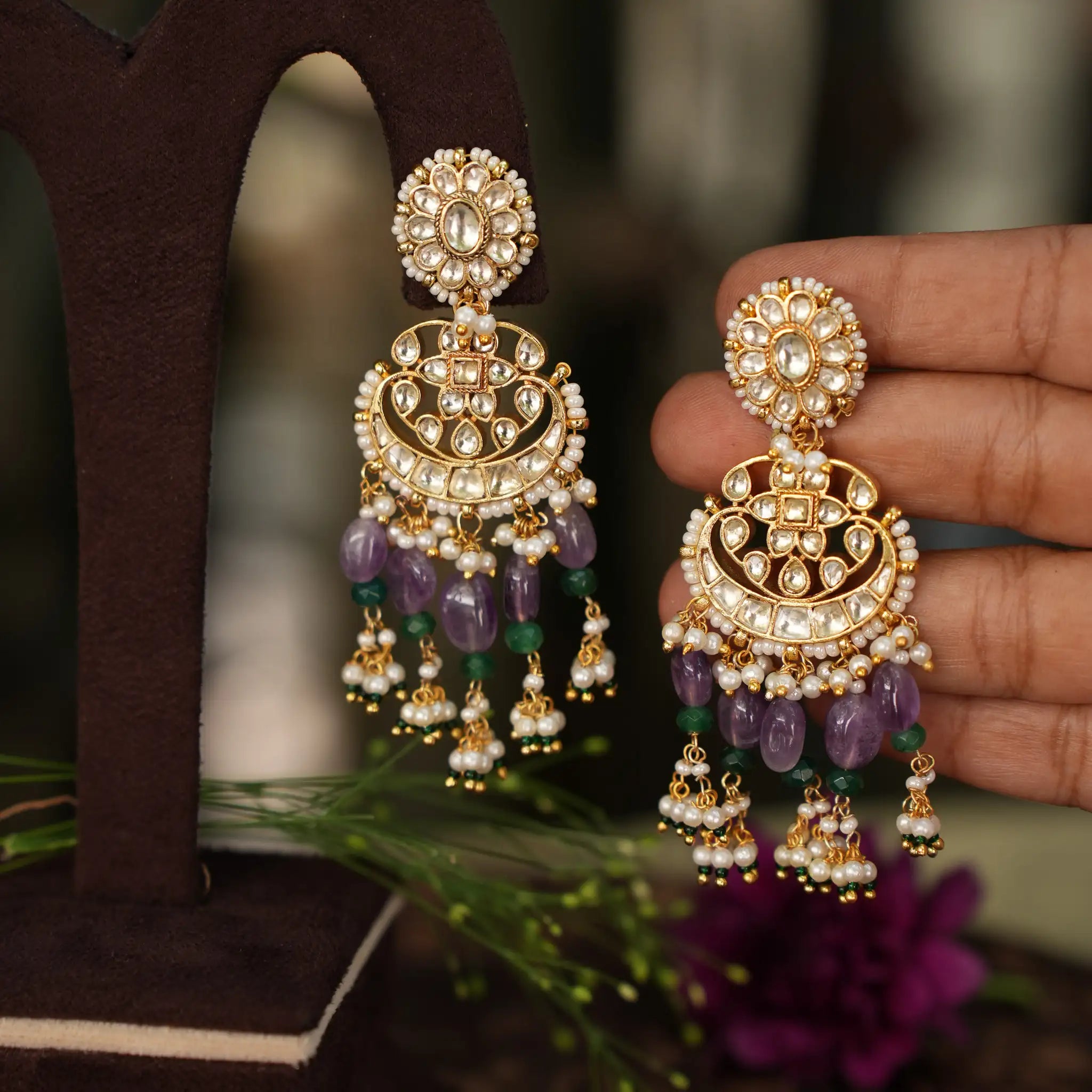 Eshita Polki Chandbali Earrings