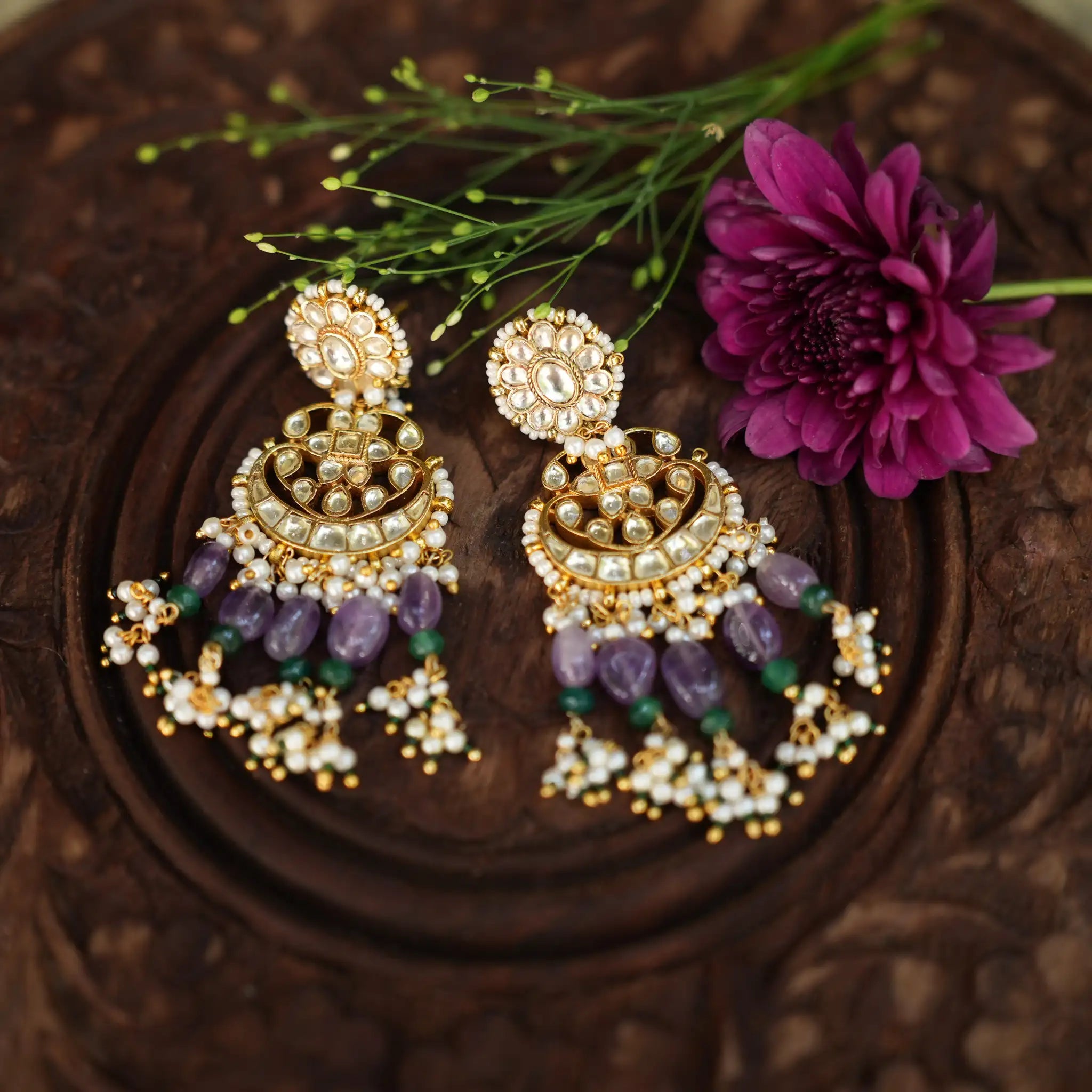 Eshita Polki Chandbali Earrings