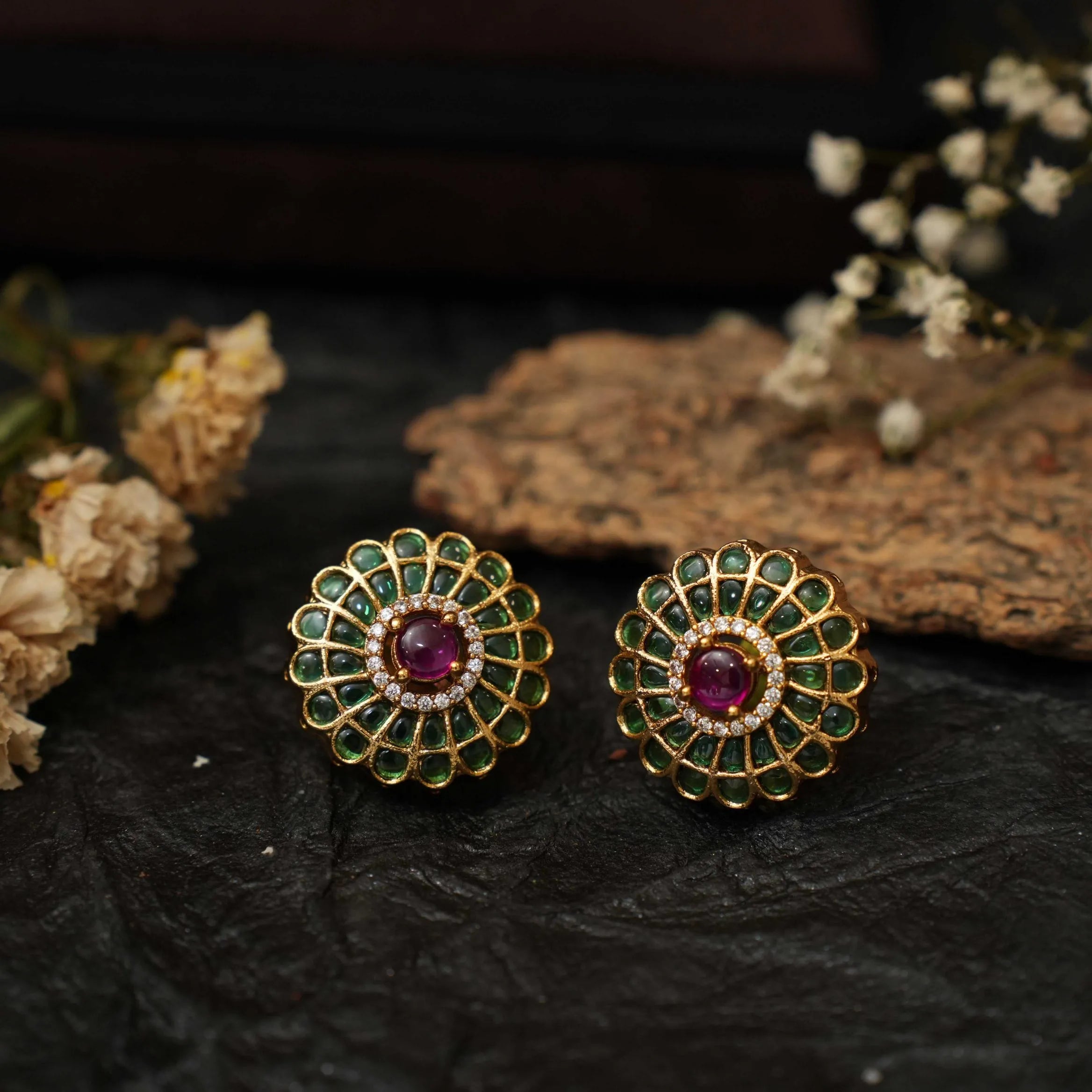 Etasha Antique Ear Stud - Green