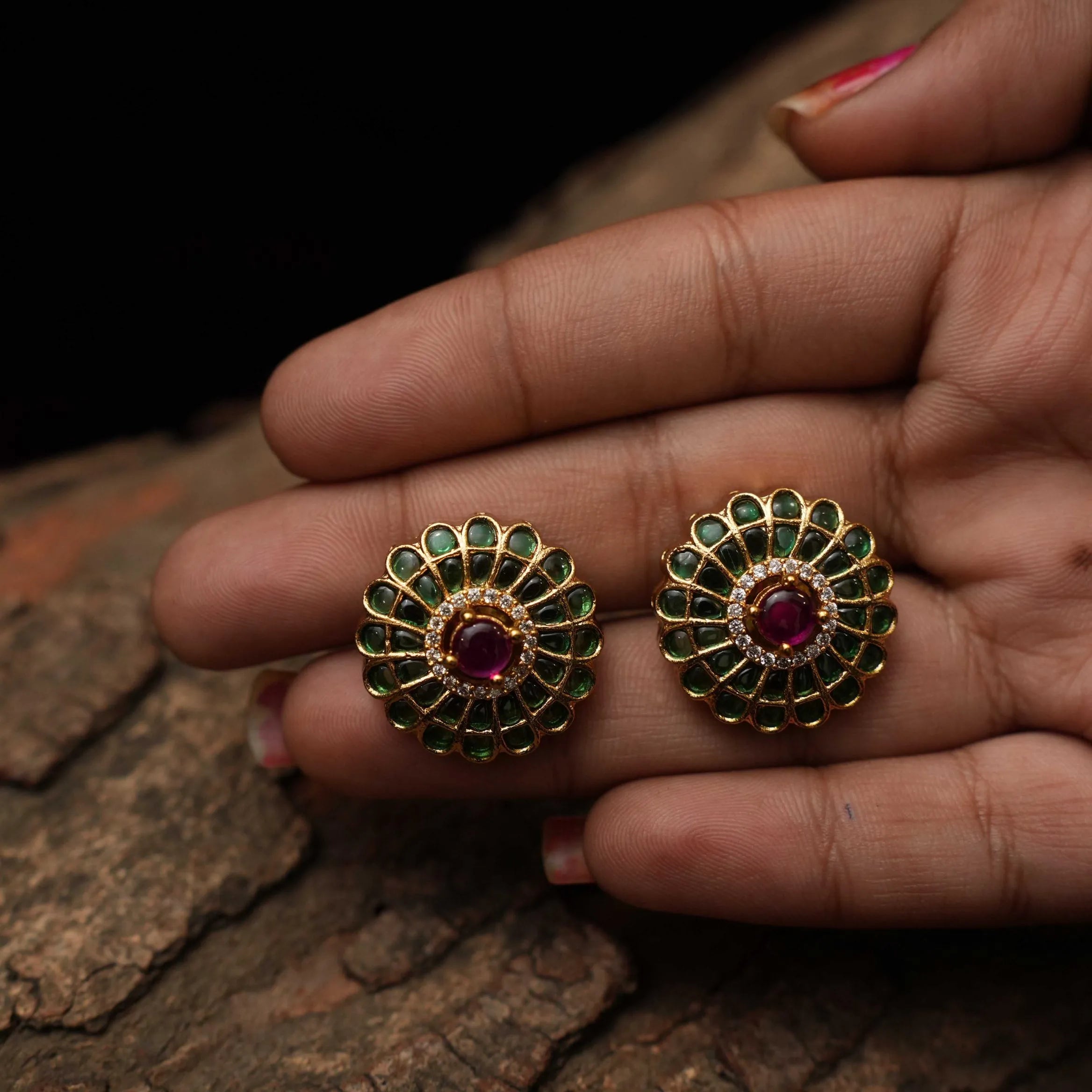 Etasha Antique Ear Stud - Green