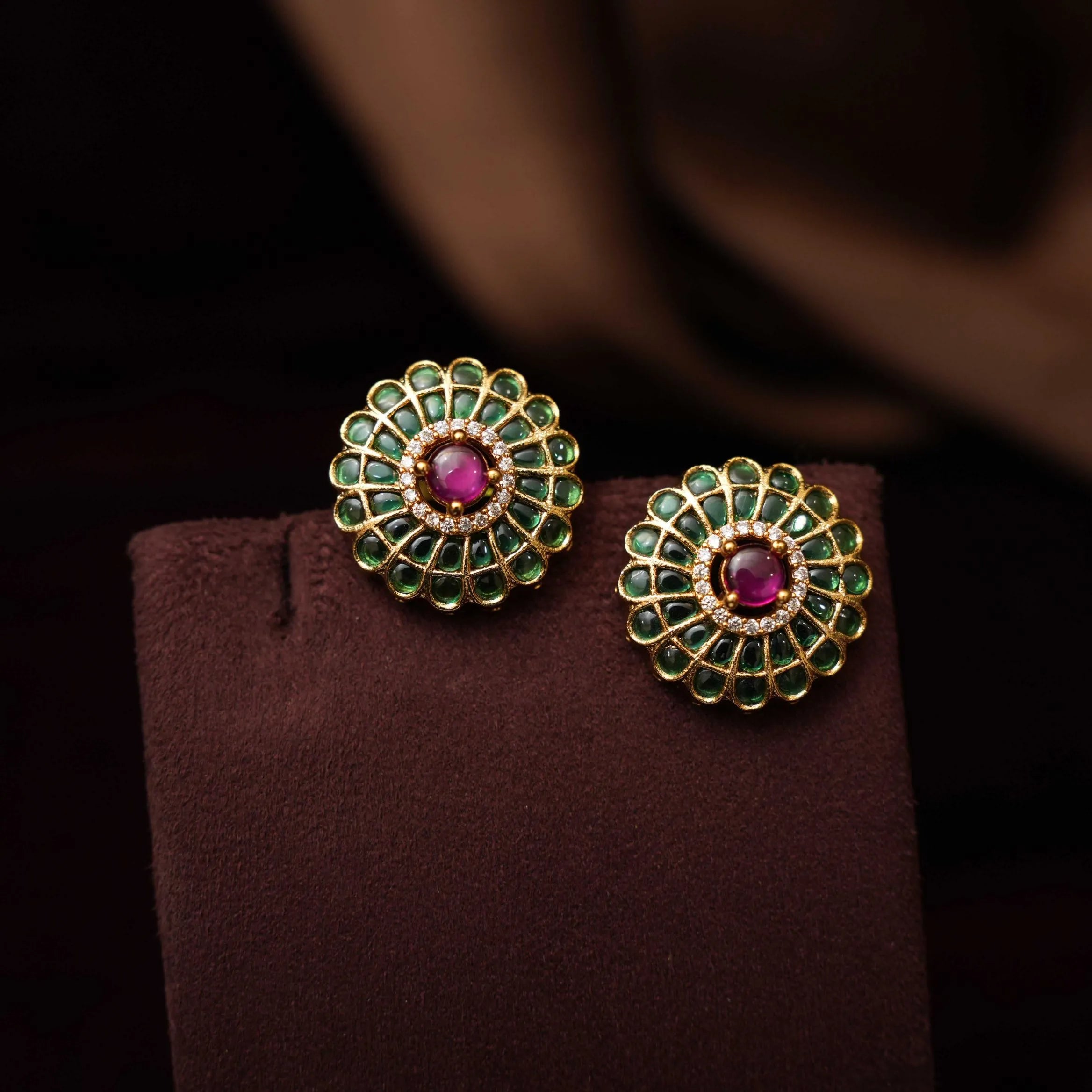 Etasha Antique Ear Stud - Green