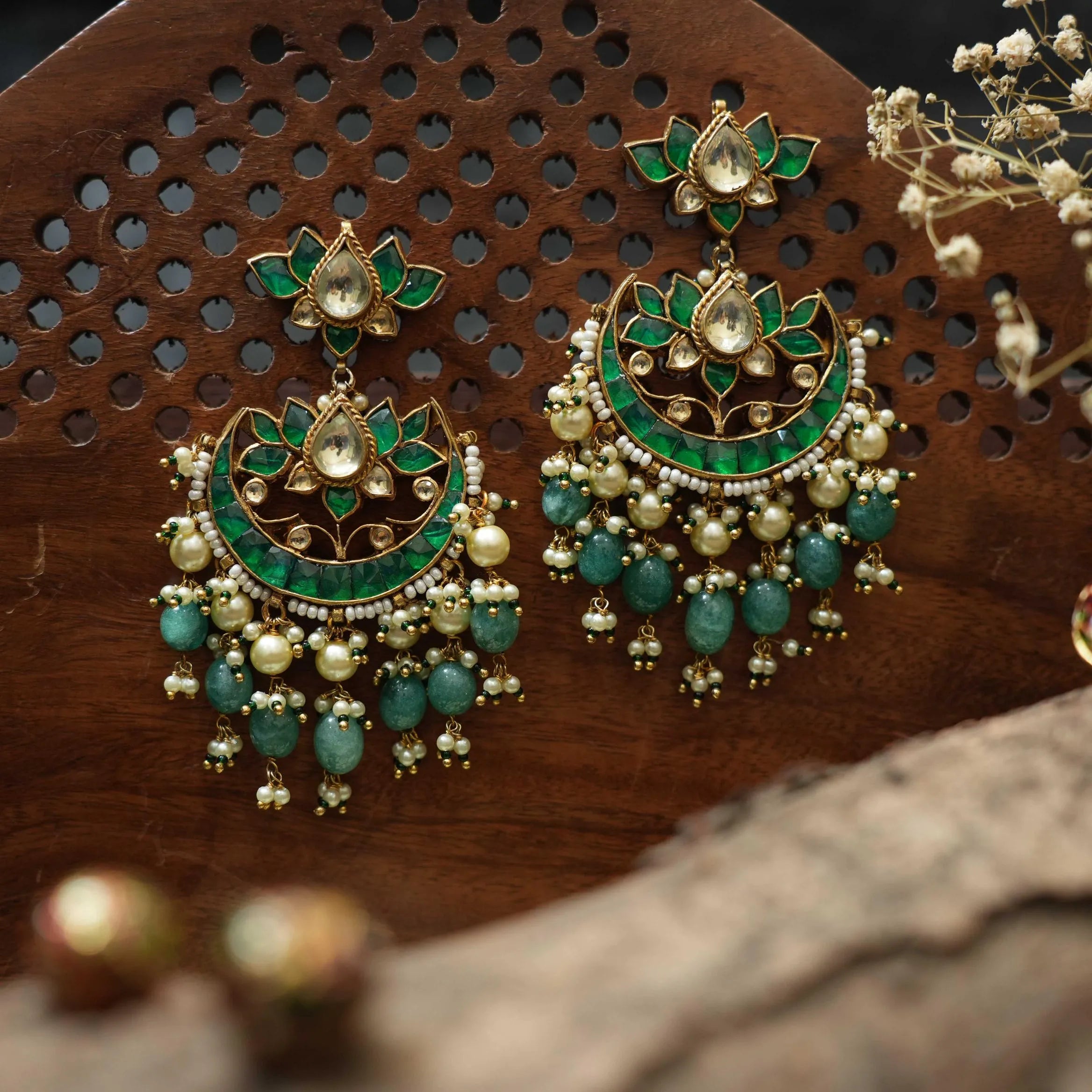 Ethnic Chandbali Earrings With Polki Stone