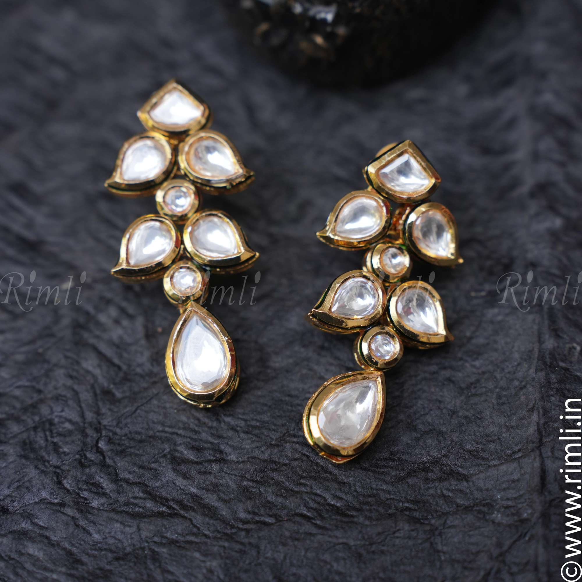Ethnic Kundan Earrings - Leaf shape