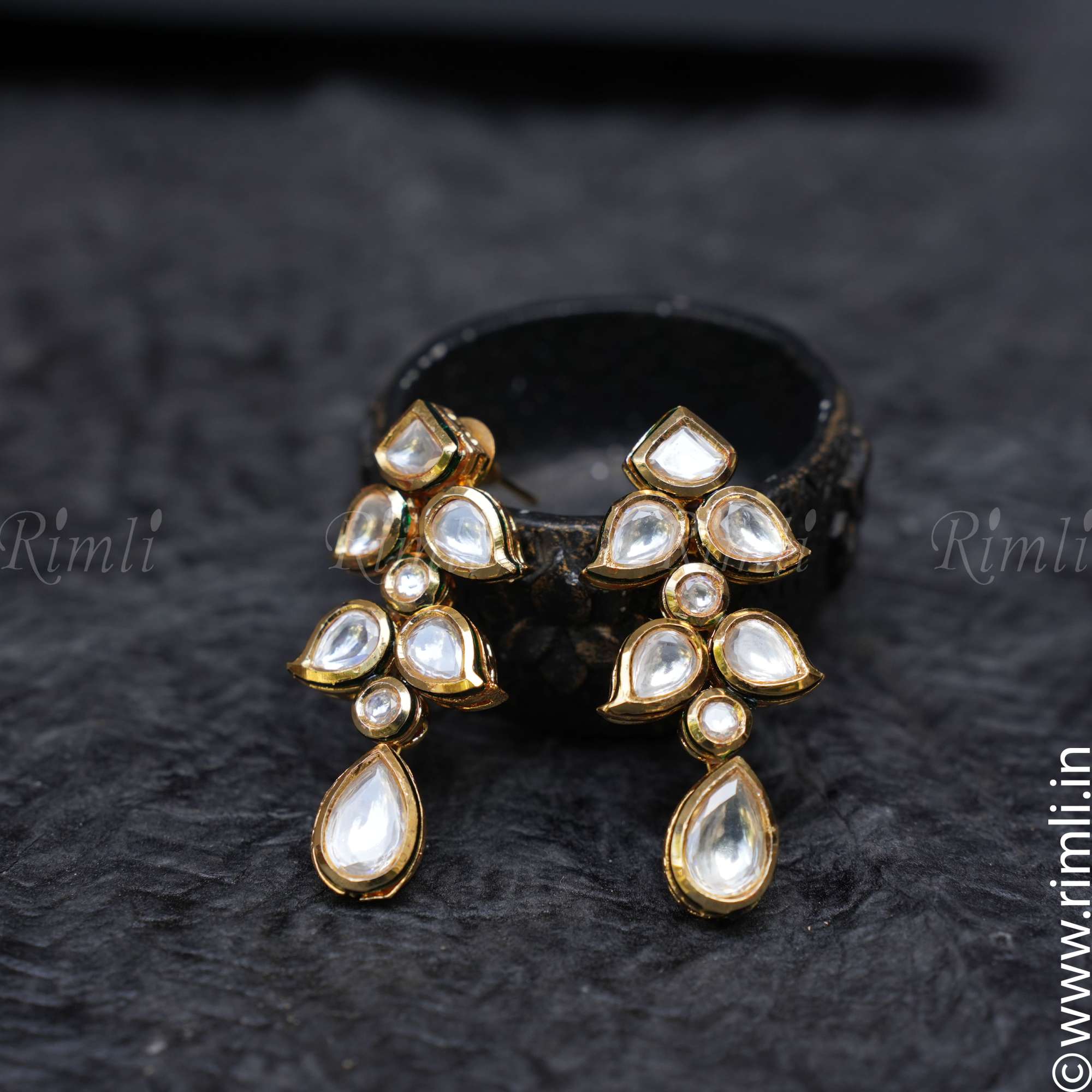 Ethnic Kundan Earrings - Leaf shape