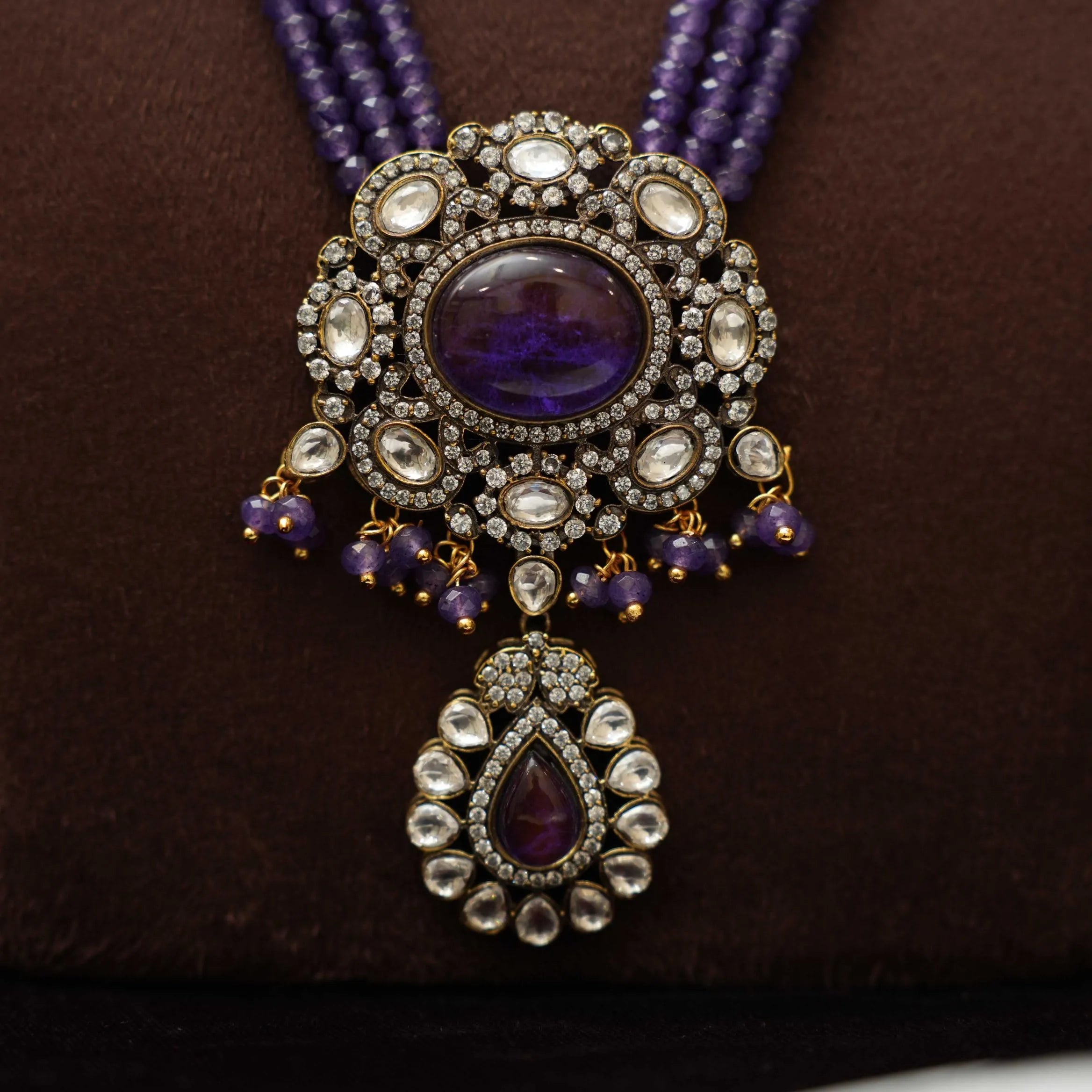 Falguni Beaded Polki Necklace - Purple
